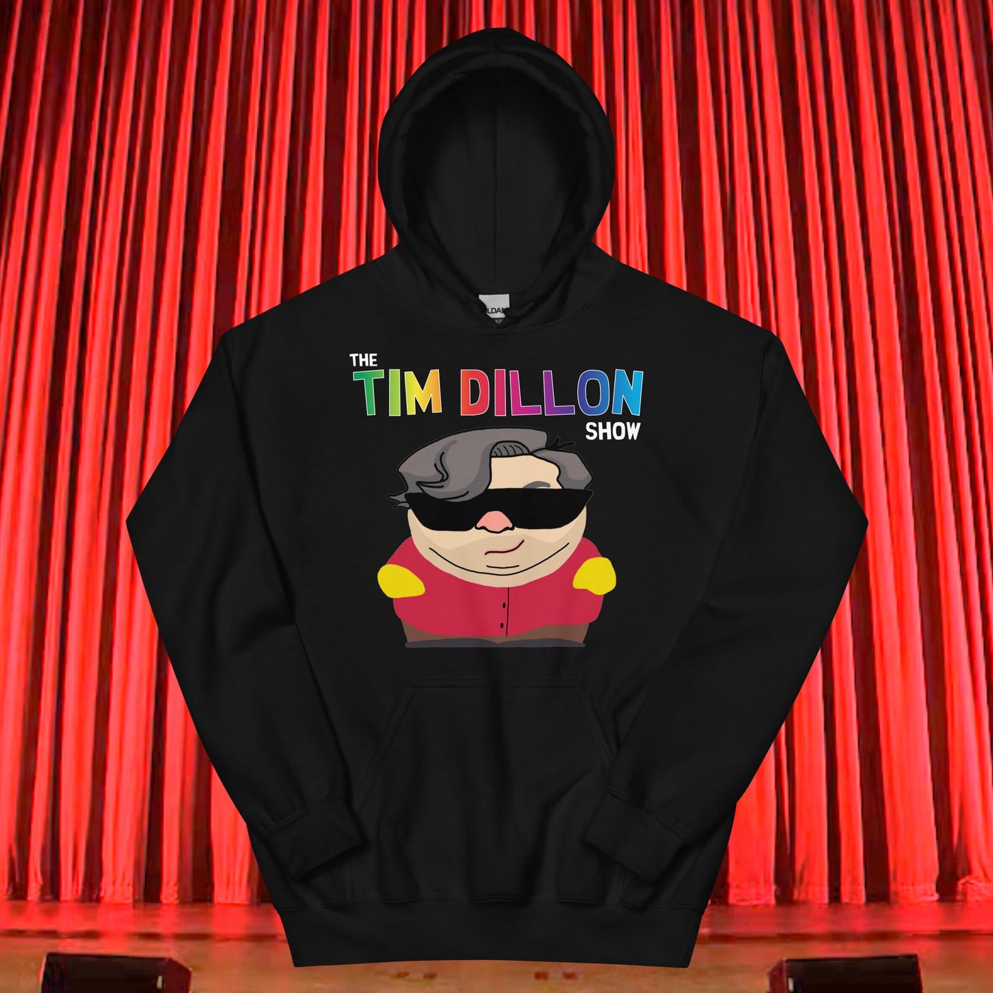 Tim Dillon Cartman, Southpark, The Tim Dillon Show, Tim Dillon Podcast, Tim Dillon Merch, Tim Dillon Unisex Hoodie Black Hoodies Podcasts Stand-up Comedy Tim Dillon Next Cult Brand