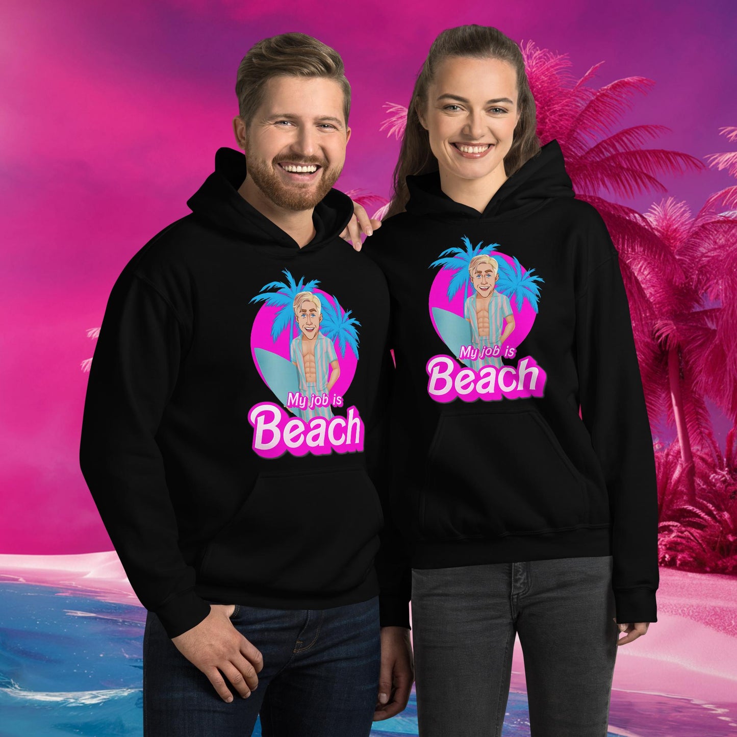 My Job is Beach Ken Barbie Movie Ryan Gosling Unisex Hoodie Black Hoodies Barbie Celebrities Ken Movies Ryan Gosling Next Cult Brand