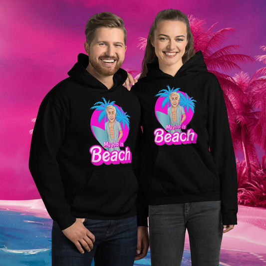 My Job is Beach Ken Barbie Movie Ryan Gosling Unisex Hoodie Black Hoodies Barbie Celebrities Ken Movies Ryan Gosling Next Cult Brand
