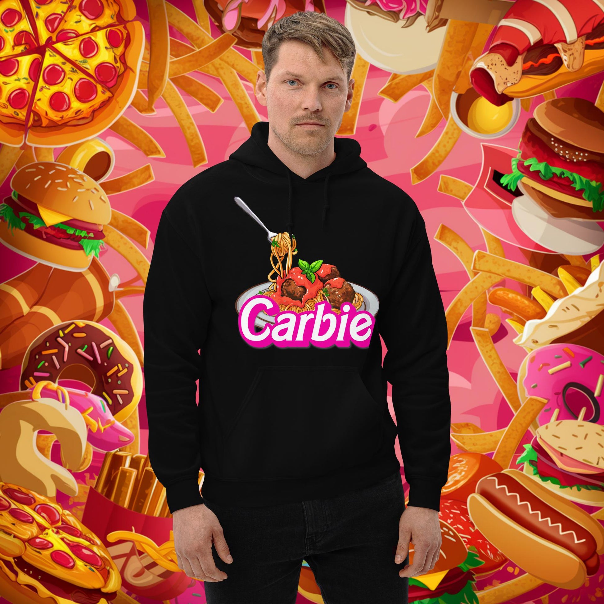 Carbie Barbie I Love Pasta I Love Carbs Unisex Hoodie Black Hoodies Barbie Carbie Ken Movies Next Cult Brand