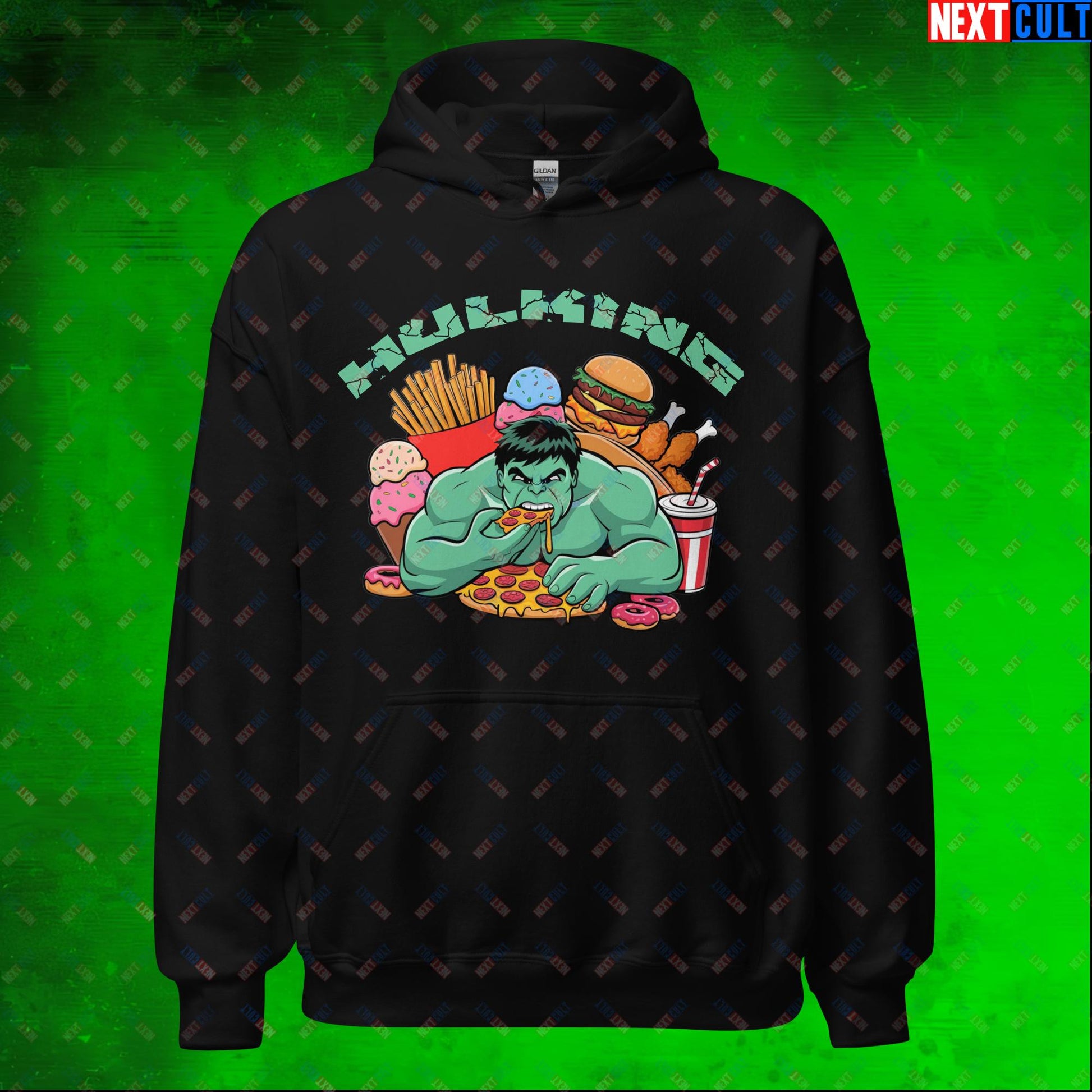 Hulking Bulking Funny Gym Meme Cartoon Unisex Hoodie Black Hoodies Avengers Bulking Fast Food Fitness Gym Hulk Movies Workout Next Cult Brand