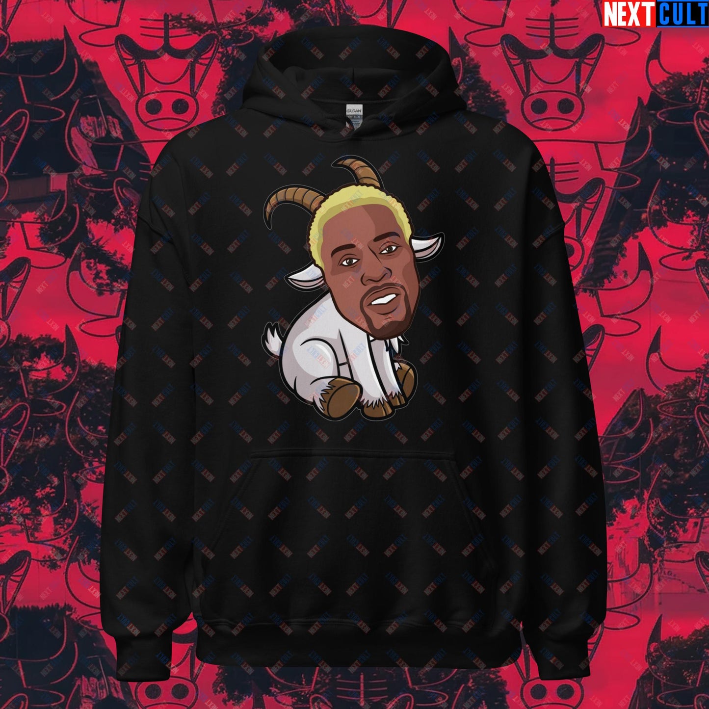 Dennis Rodman G.O.A.T. Hoodie - Chicago Bulls Basketball Meme Sweatshirt - Greatest of All Time Funny Pullover for Basketball Fans - Perfect Gift for Rodman Fans Unisex Hoodie Black Hoodies Basketball Chicago Bulls Dennis Rodman Detroit Pistons G.O.A.T. NBA Next Cult Brand