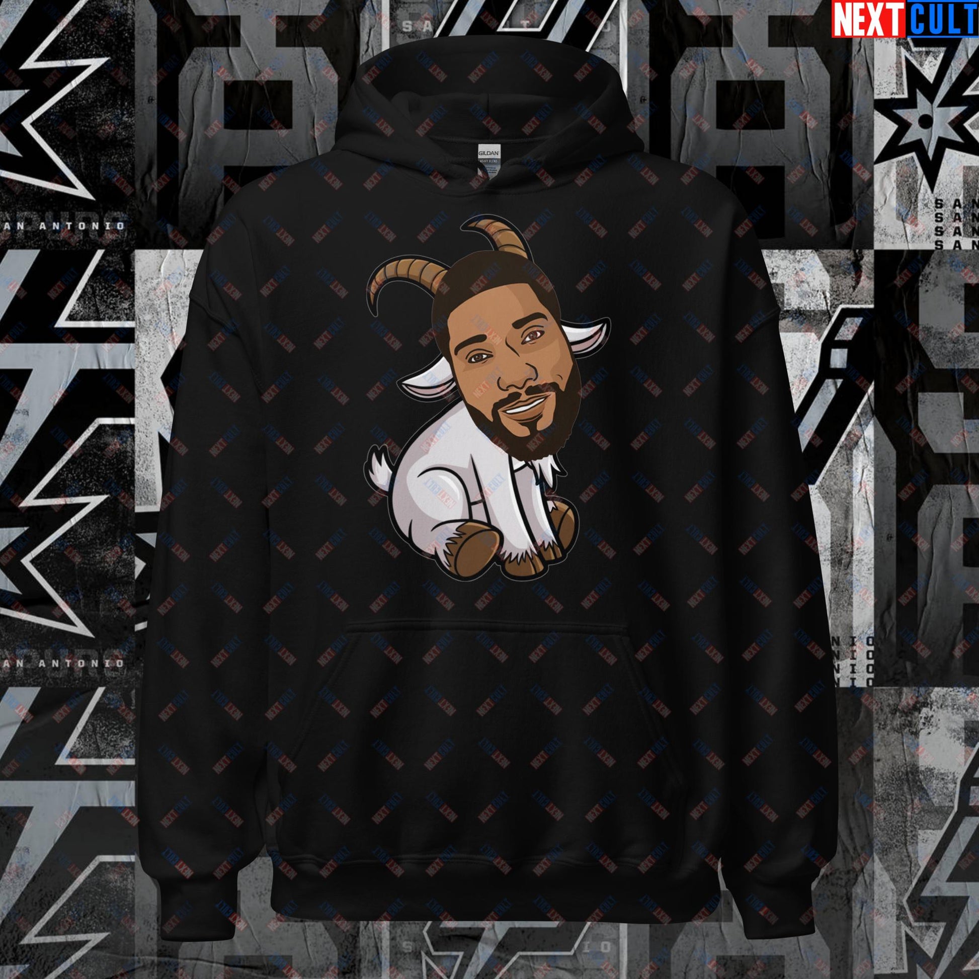 Tim Duncan G.O.A.T. Hoodie - San Antonio Spurs Basketball Meme Sweatshirt - Greatest of All Time Funny Cartoon Pullover for Spurs Fans - Perfect Gift for Basketball Lovers Unisex Hoodie Black Hoodies Basketball G.O.A.T. NBA San Antonio Spurs Tim Duncan Next Cult Brand