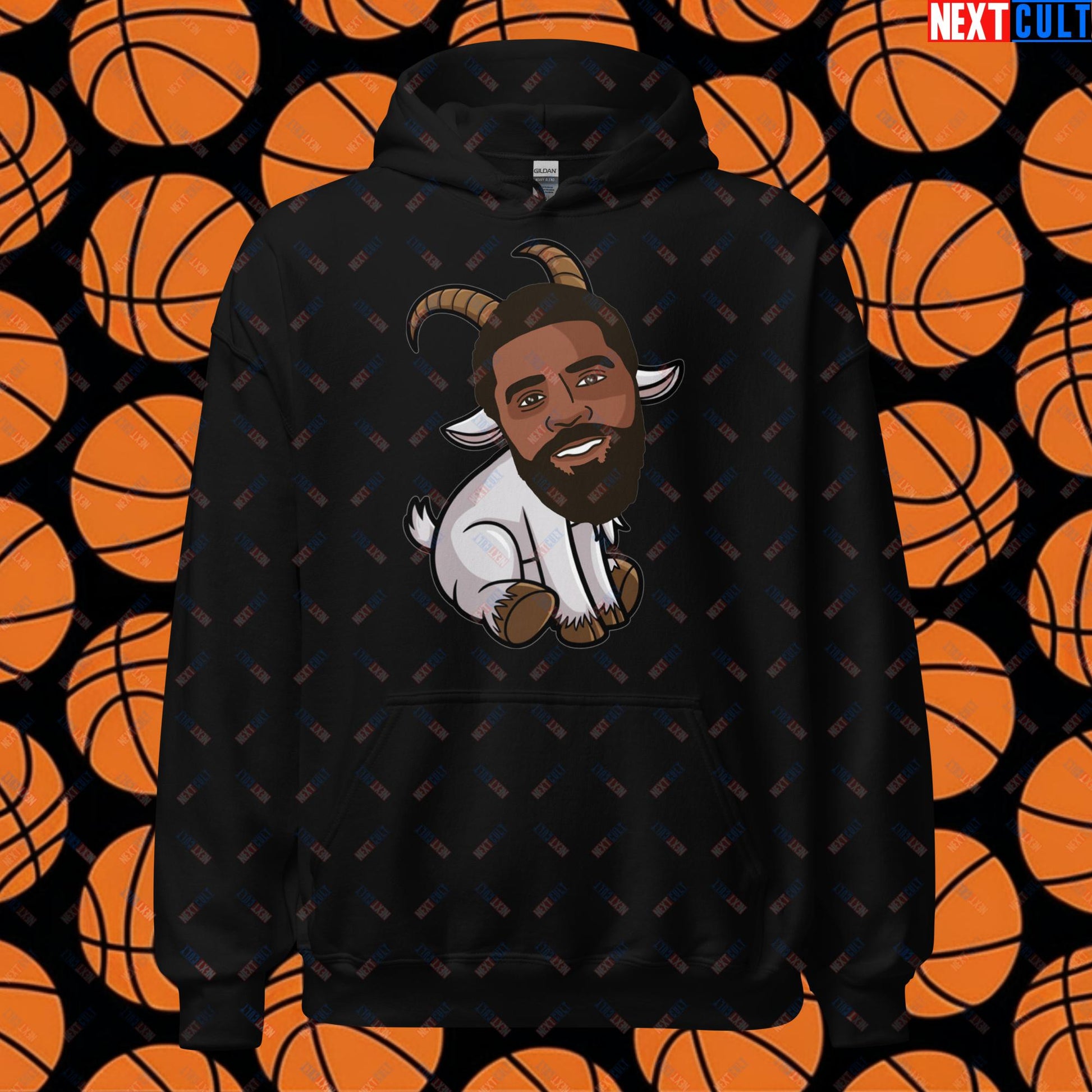 Kyrie Irving G.O.A.T. Hoodie - Uncle Drew Basketball Meme Sweatshirt - Dallas Mavericks & Cleveland Cavaliers Fan Gift - Funny Cartoon Pullover for Basketball Lovers Unisex Hoodie Black Hoodies Basketball Cleveland Cavaliers Dallas Mavericks G.O.A.T. Kyrie Irving NBA Next Cult Brand