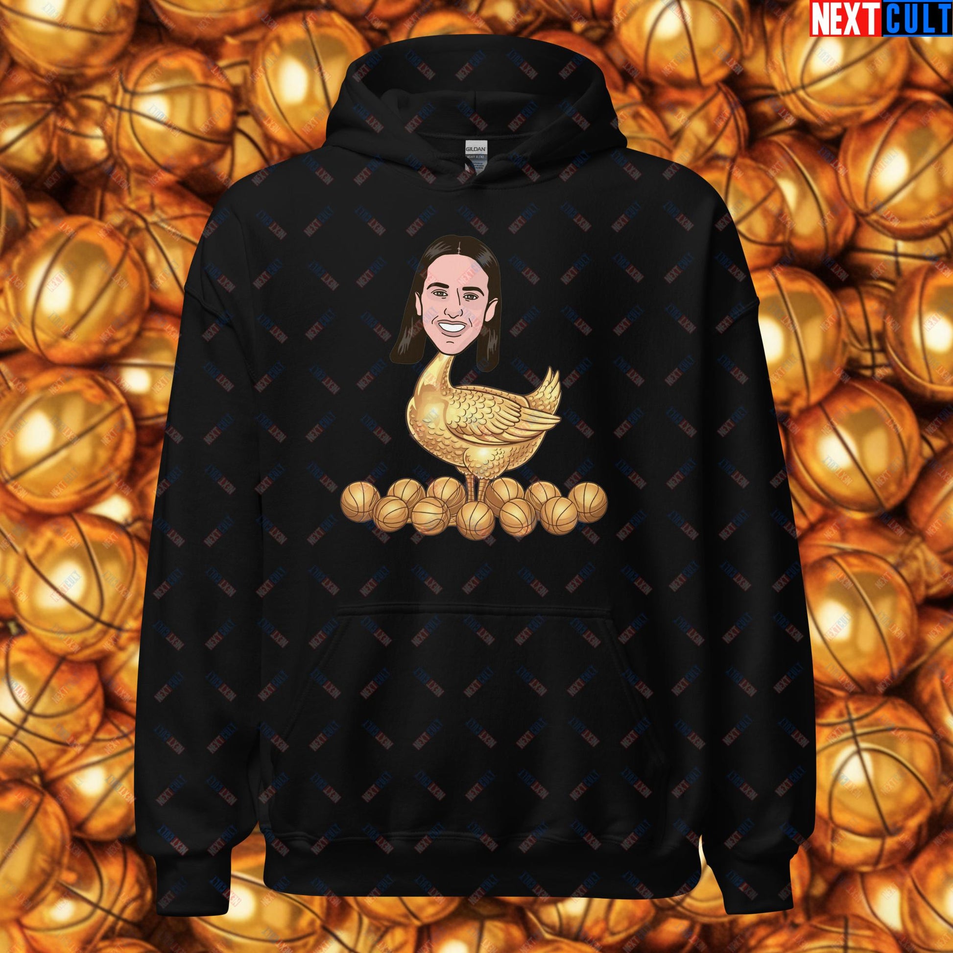 Caitlin Clark Golden Goose Hoodie - Funny WNBA Indiana Fever Basketball Meme Sweatshirt - Golden Basketball Laying Goose Design for Fans - Perfect Gift for Basketball Lovers Unisex Hoodie Black Hoodies Basketball Caitlin Clark Indiana Fever WNBA Next Cult Brand