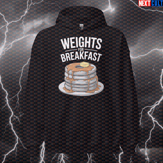 Weights For Breakfast Funny Gym Hoodie | Pancake Weight Plates Pullover For Morning Lifters Hoodies Bodybuilding Bulking Fast Food Fitness Gym Powerlifting Pump Cover Workout Next Cult Brand
