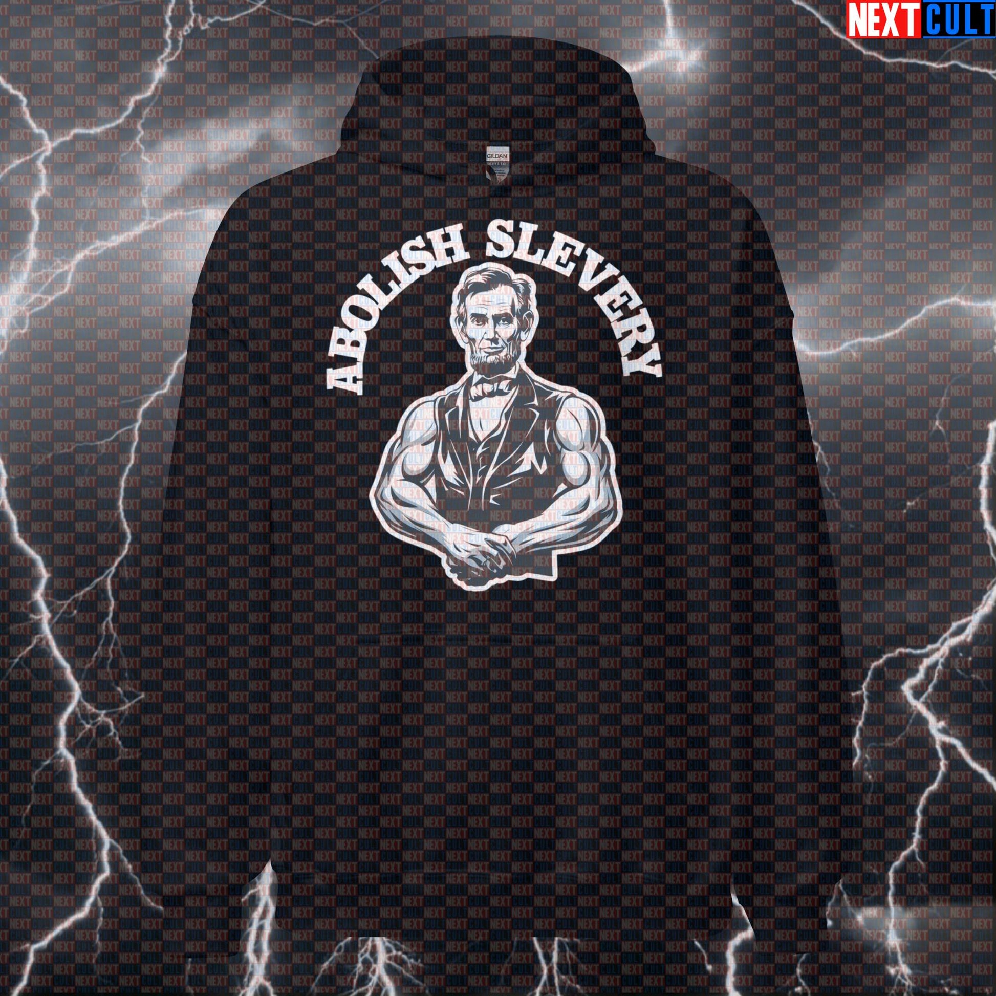 Funny Abolish Sleevery Gym Hoodie | Abraham Lincoln Huge Arms Meme Hooded Sweatshirt Hoodies 4th of July Abraham Lincoln Bodybuilding Fitness Gym Pump Cover Workout Next Cult Brand