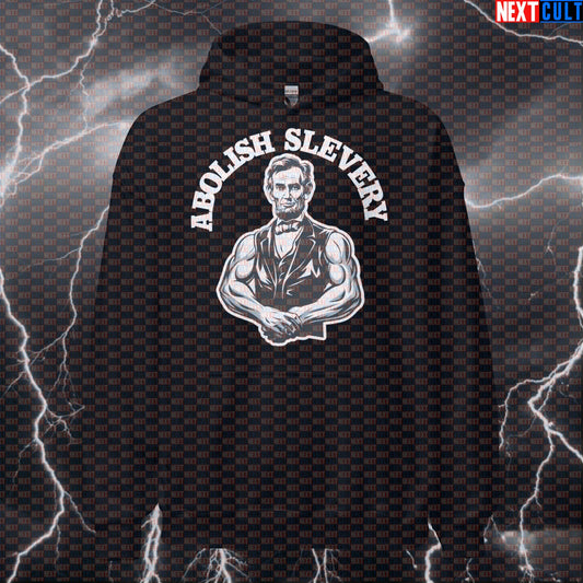 Funny Abolish Sleevery Gym Hoodie | Abraham Lincoln Huge Arms Meme Hooded Sweatshirt Hoodies 4th of July Abraham Lincoln Bodybuilding Fitness Gym Pump Cover Workout Next Cult Brand