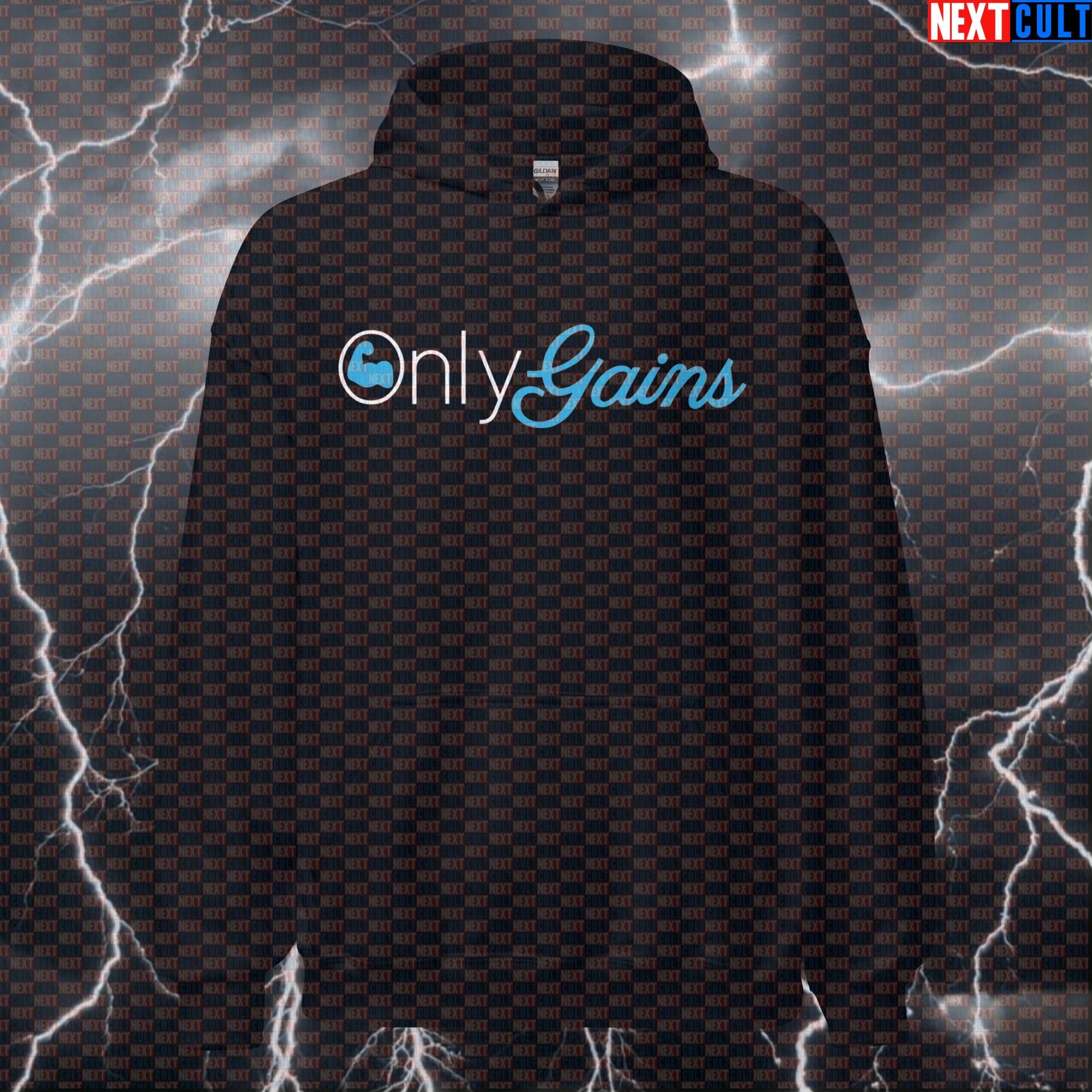 OnlyGains Gym Meme Hoodie | Funny Workout Hooded Sweatshirt for Gym Bros | Jumper Pullover Pump Cover Top Hoodies Bodybuilding Fitness Gym OnlyFans Pump Cover Workout Next Cult Brand