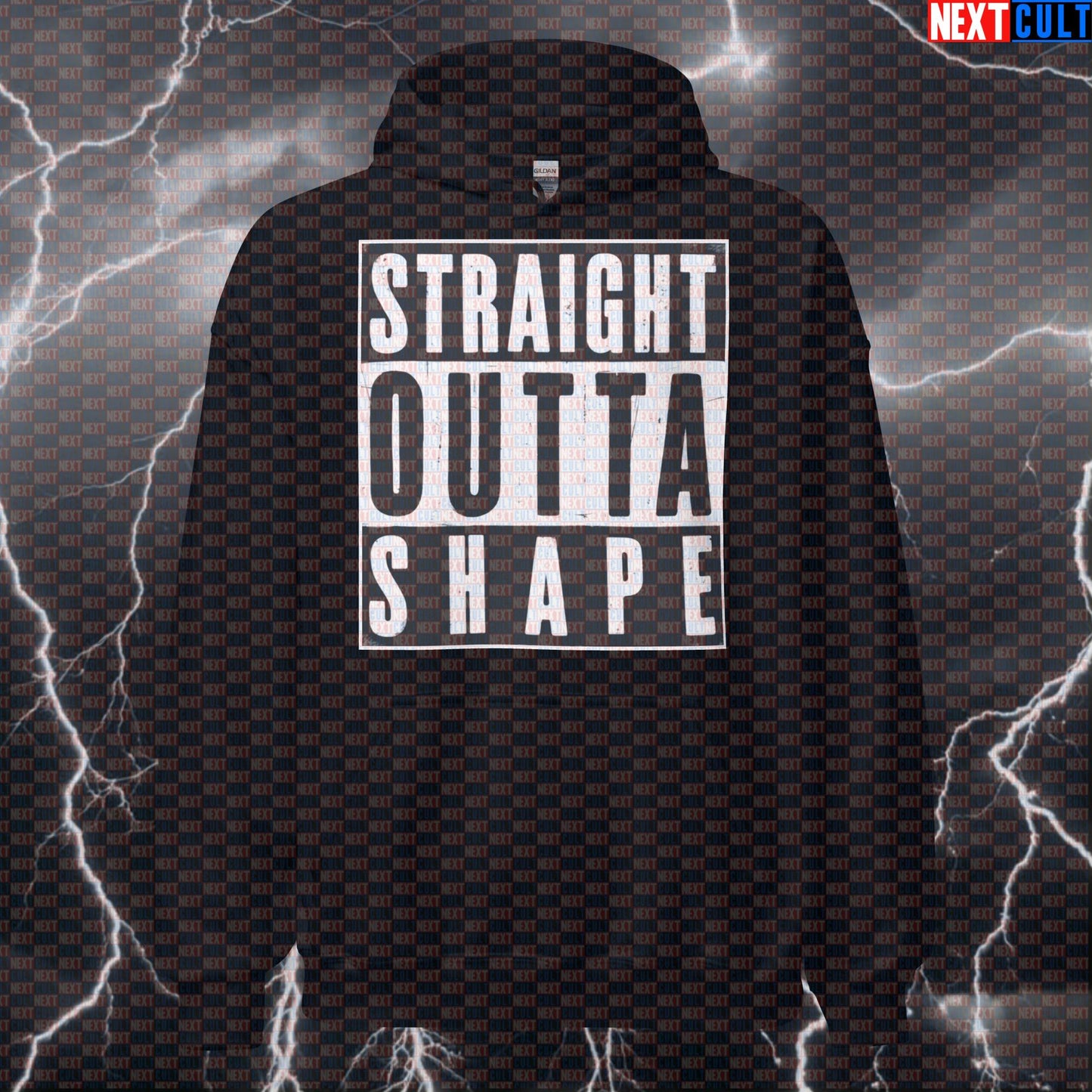 Straight Outta Shape Funny Gym Hoodie - Out of Shape Fitness Meme Hooded Sweatshirt Pullover Hoodies Bodybuilding Cardio Fitness Gym Hip Hop Pump Cover Workout Next Cult Brand