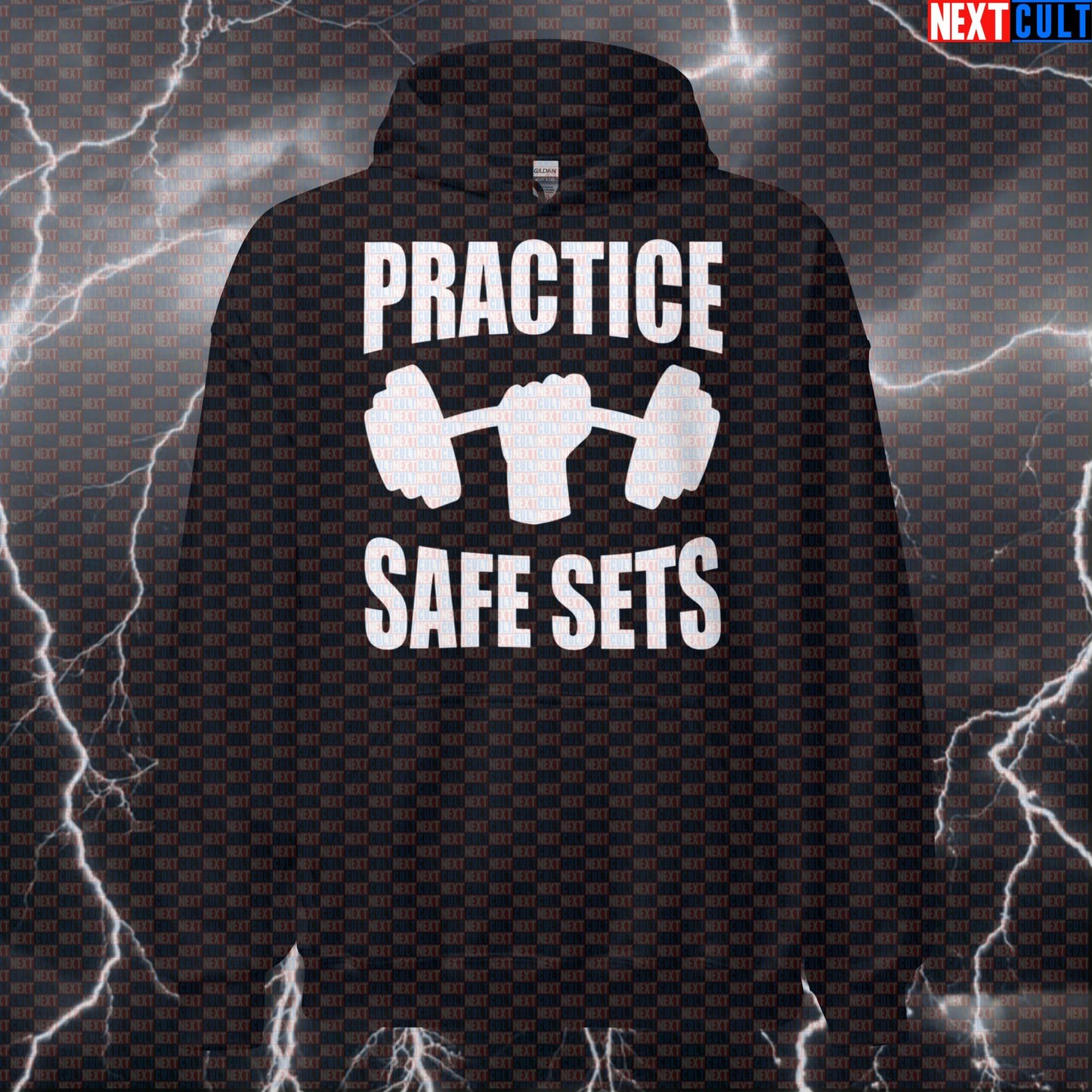 Funny Gym Safety Hoodie | Practice Safe Sets Workout Hooded Sweatshirt Jumper Pullover Top Hoodies Bodybuilding Fitness Gym Pump Cover Workout Next Cult Brand