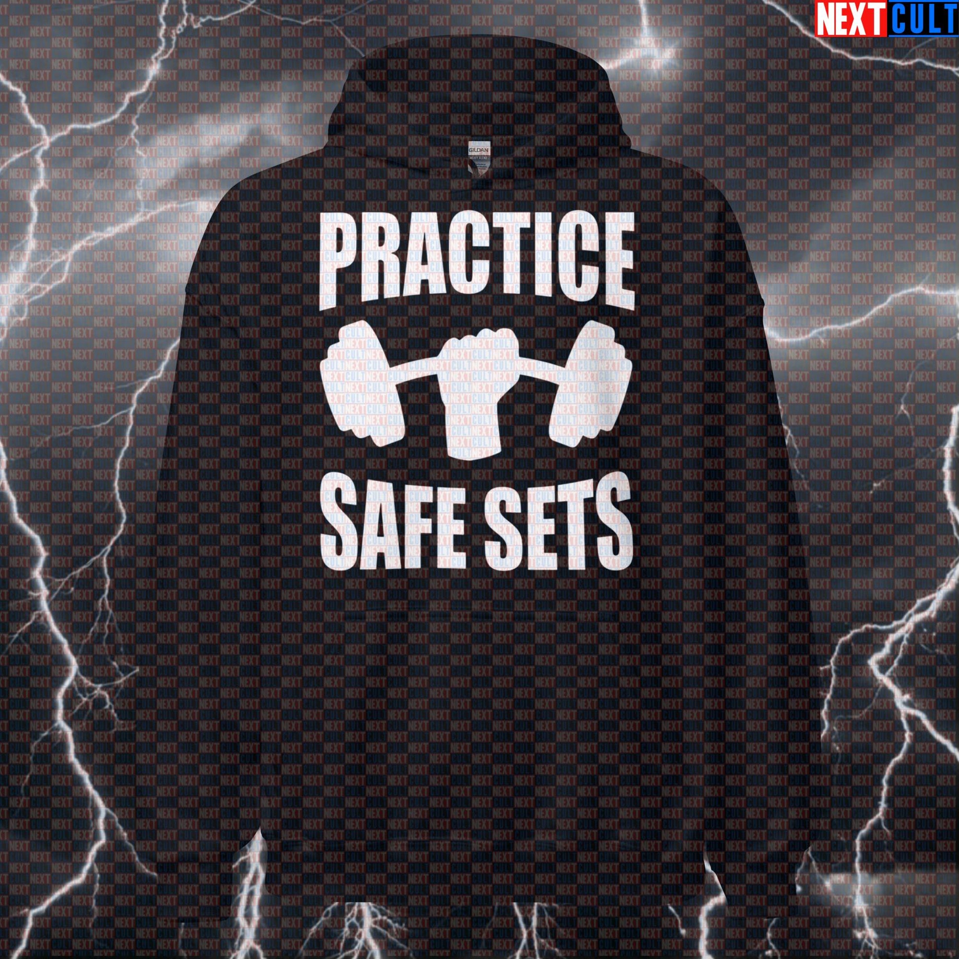 Funny Gym Safety Hoodie | Practice Safe Sets Workout Hooded Sweatshirt Jumper Pullover Top Hoodies Bodybuilding Fitness Gym Pump Cover Workout Next Cult Brand