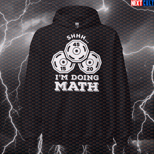 Funny Gym Meme Hoodie - "Shhh I'm Doing Plate Math" Workout Hooded Sweatshirt for Bodybuilding Hoodies Bodybuilding Fitness Gym Powerlifting Pump Cover Workout Next Cult Brand