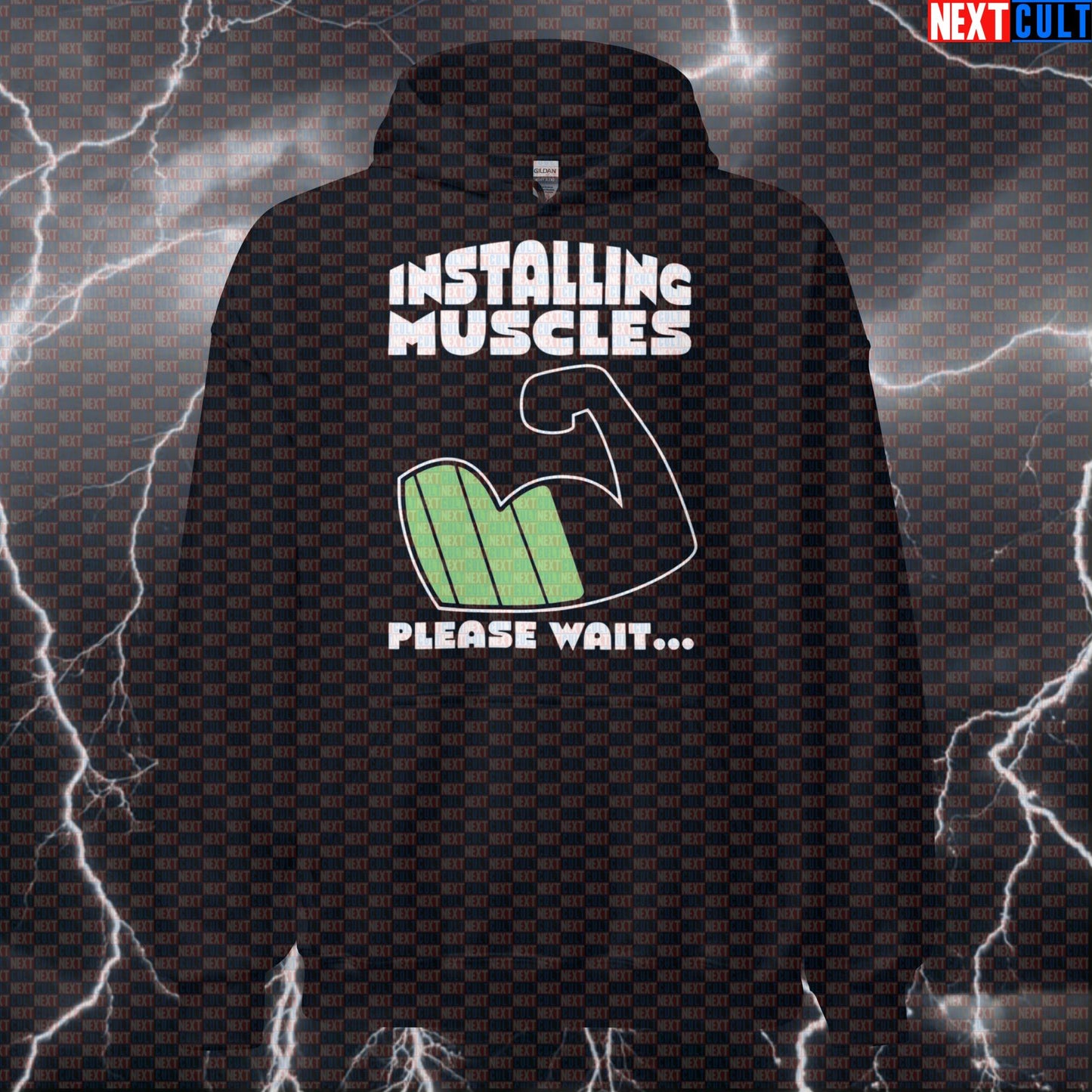 Funny Gym Hoodie - Installing Muscles Downloading Gains Meme Workout Pullover Hoodies Bodybuilding Fitness Gym Pump Cover Workout Next Cult Brand