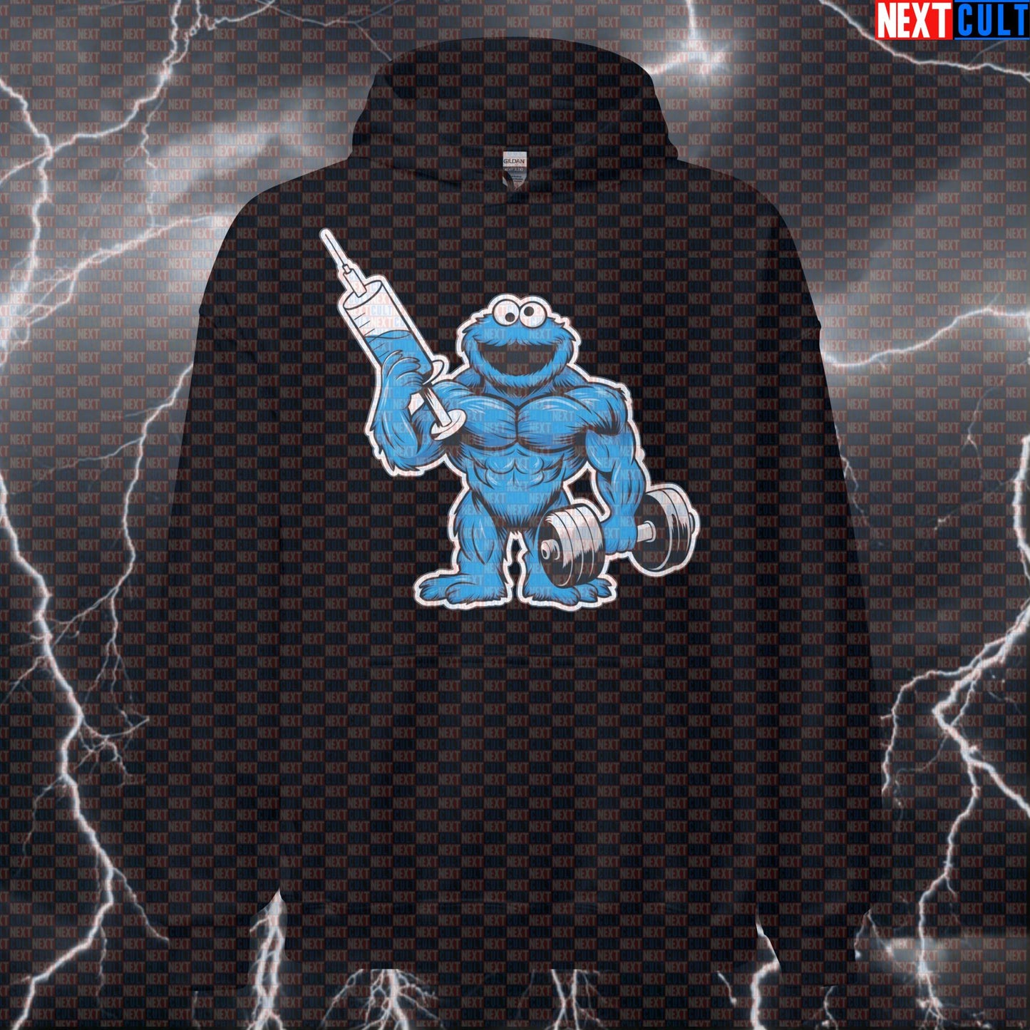 Enhanced Monster Gym Hoodie | Funny Non Natty Hooded Sweatshirt | Gym Bro Pullover Hoodies Bodybuilding Cookie Monster Fitness Gym Pump Cover Steroids TV Workout Next Cult Brand