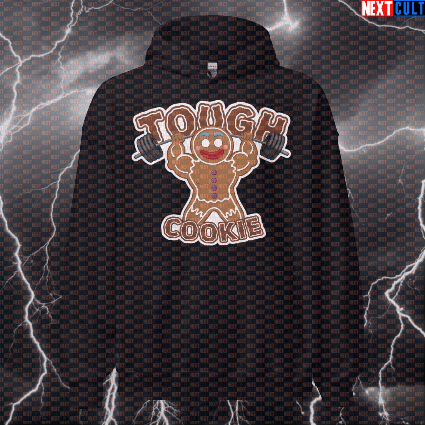 Tough Cookie Gym Hoodie - Funny Gingerbread Weightlifting Hooded Sweatshirt for Gym Bros Hoodies Bodybuilding Bulking Christmas Fast Food Films Fitness Gym Powerlifting Pump Cover Workout Next Cult Brand