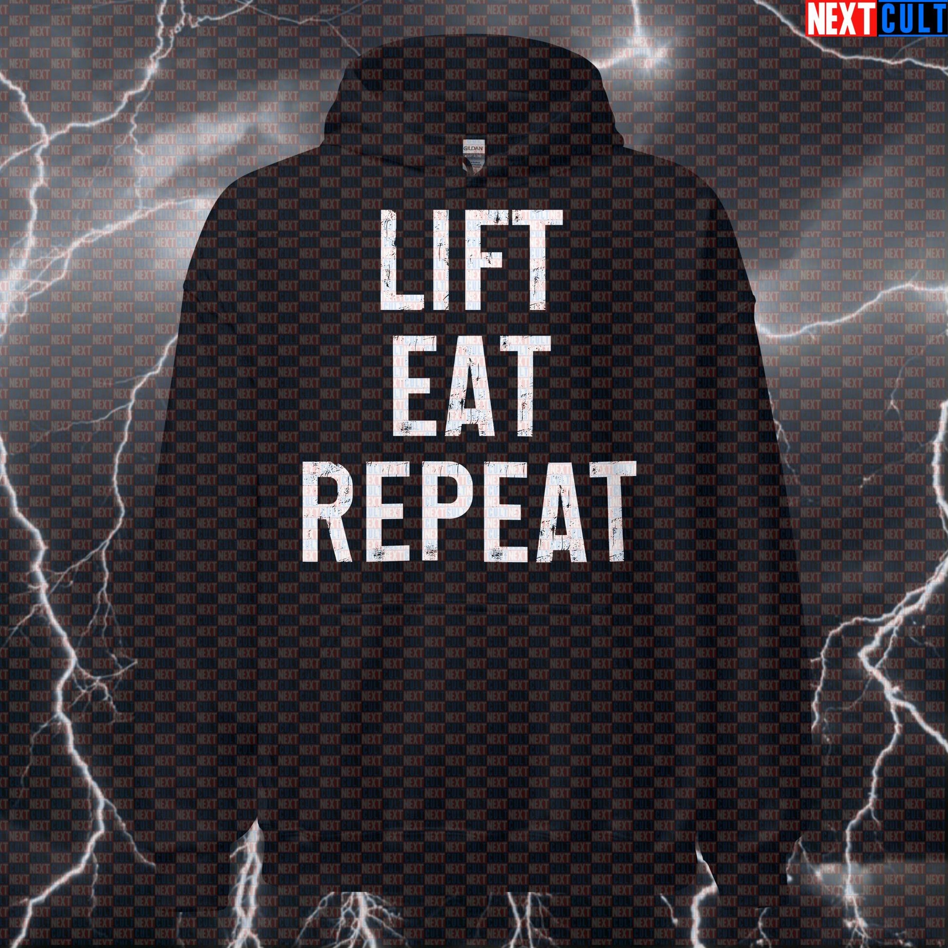 Lift Eat Repeat Gym Hoodie | Funny Workout Hoodie For Weightlifting & Bodybuilding | Hooded Sweatshirt Hoodies Bodybuilding Fast Food Fitness Gym Powerlifting Pump Cover Workout Next Cult Brand
