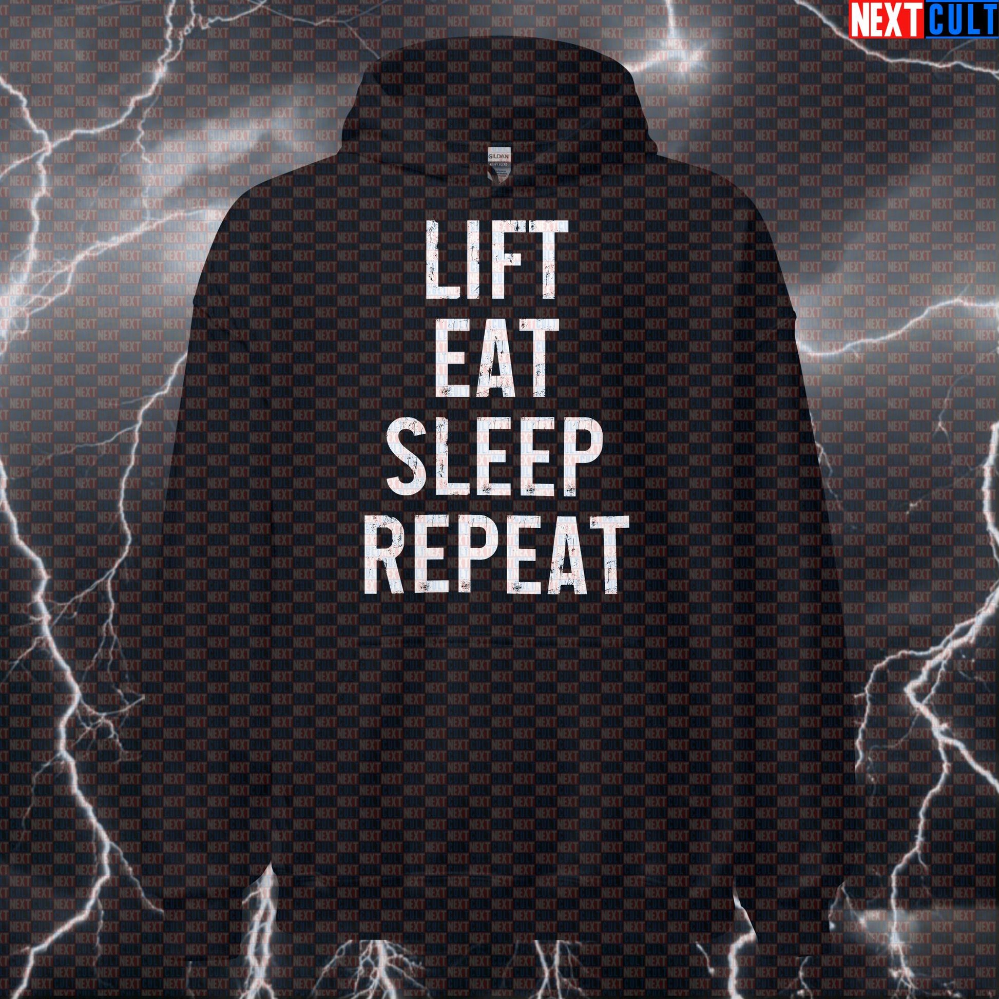 Lift Eat Sleep Repeat Hoodie | Funny Gym Meme Hooded Sweatshirt For Bodybuilding & Workout Gains | Pullover Hoodies Bodybuilding Fast Food Fitness Gym Powerlifting Pump Cover Workout Next Cult Brand