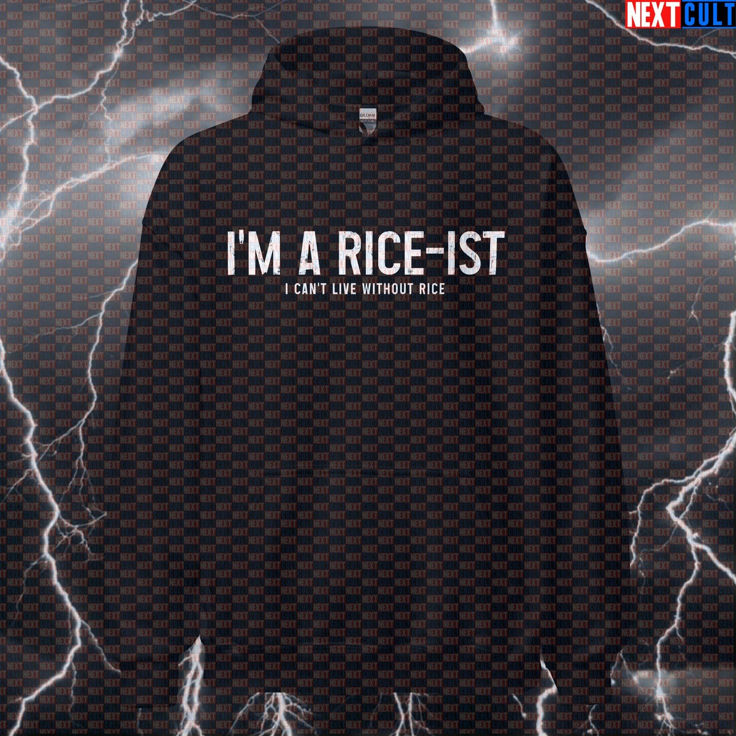 I'm A Rice-ist Gym Hoodie | Funny Workout Hoodie For Bodybuilders & Lifters | Hooded Sweatshirt Hoodies Bodybuilding Bulking Fast Food Fitness Gym Pump Cover Workout Next Cult Brand