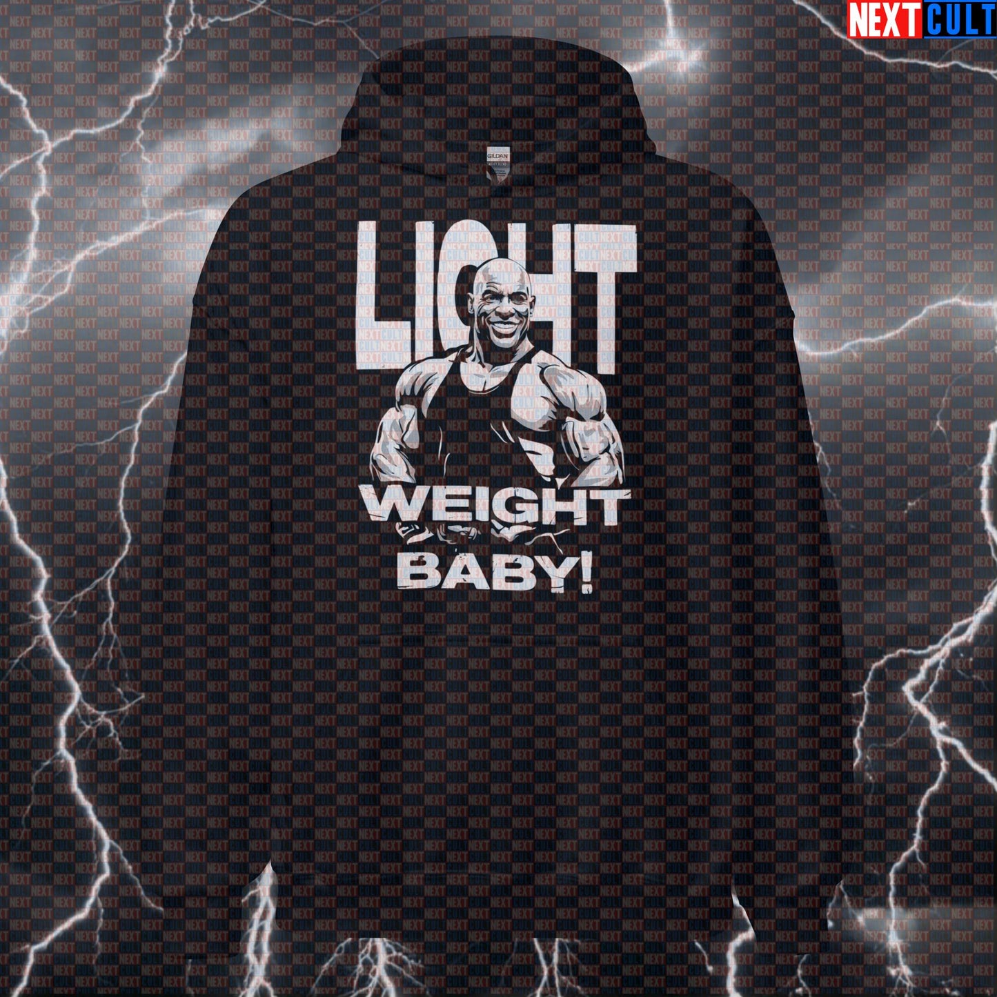 Light Weight Baby Gym Hoodie | Ronnie Coleman Meme Workout Hoodie | Funny Bodybuilding Hooded Sweatshirt Hoodies Bodybuilding Fitness Gym Pump Cover Ronnie Coleman Workout Next Cult Brand