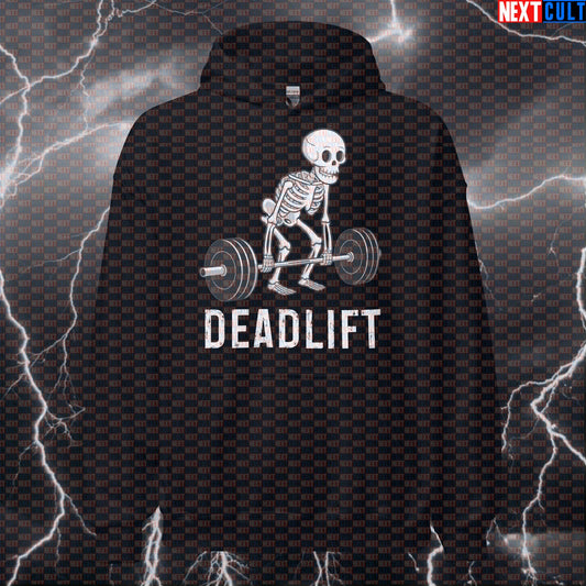 Skeleton Deadlift Gym Hoodie | Funny Workout Hoodie For Deadlift Lovers & Leg Day | Hooded Sweatshirt Hoodies Bodybuilding Fitness Gym Halloween Leg Day Powerlifting Pump Cover Workout Next Cult Brand