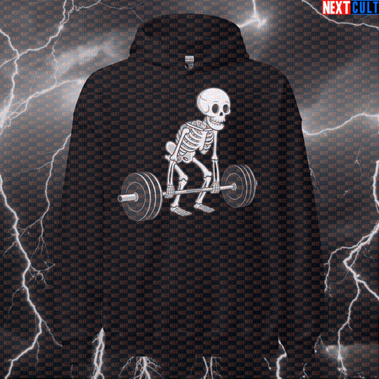 Skeleton Deadlift Gym Hoodie | Funny Workout Hoodie For Deadlift Lovers & Lifters | Fitness Meme Apparel Hoodies Bodybuilding Fitness Gym Halloween Leg Day Powerlifting Pump Cover Workout Next Cult Brand