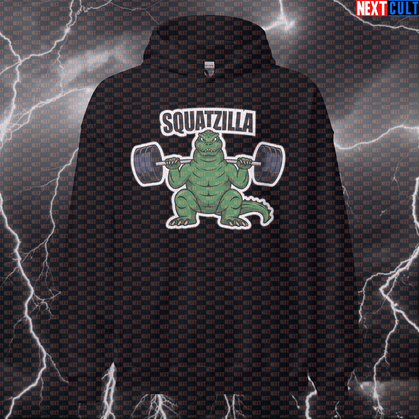 Squatzilla Funny Gym Meme Hoodie | Leg Day Workout Hoodie For Lifters & Squat Fans | Hooded Sweatshirt Bodybuilding Fitness Gym Leg Day Powerlifting Pump Cover Workout Next Cult Brand