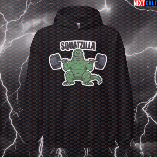Squatzilla Funny Gym Meme Hoodie | Leg Day Workout Hoodie For Lifters & Squat Fans | Hooded Sweatshirt Bodybuilding Fitness Gym Leg Day Powerlifting Pump Cover Workout Next Cult Brand