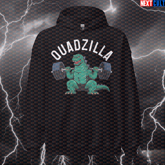 Quadzilla Gym Hoodie | Funny Massive Quads Workout Hoodie For Leg Day | Squat Meme Pullover Bodybuilding Fitness Gym Leg Day Powerlifting Pump Cover Workout Next Cult Brand