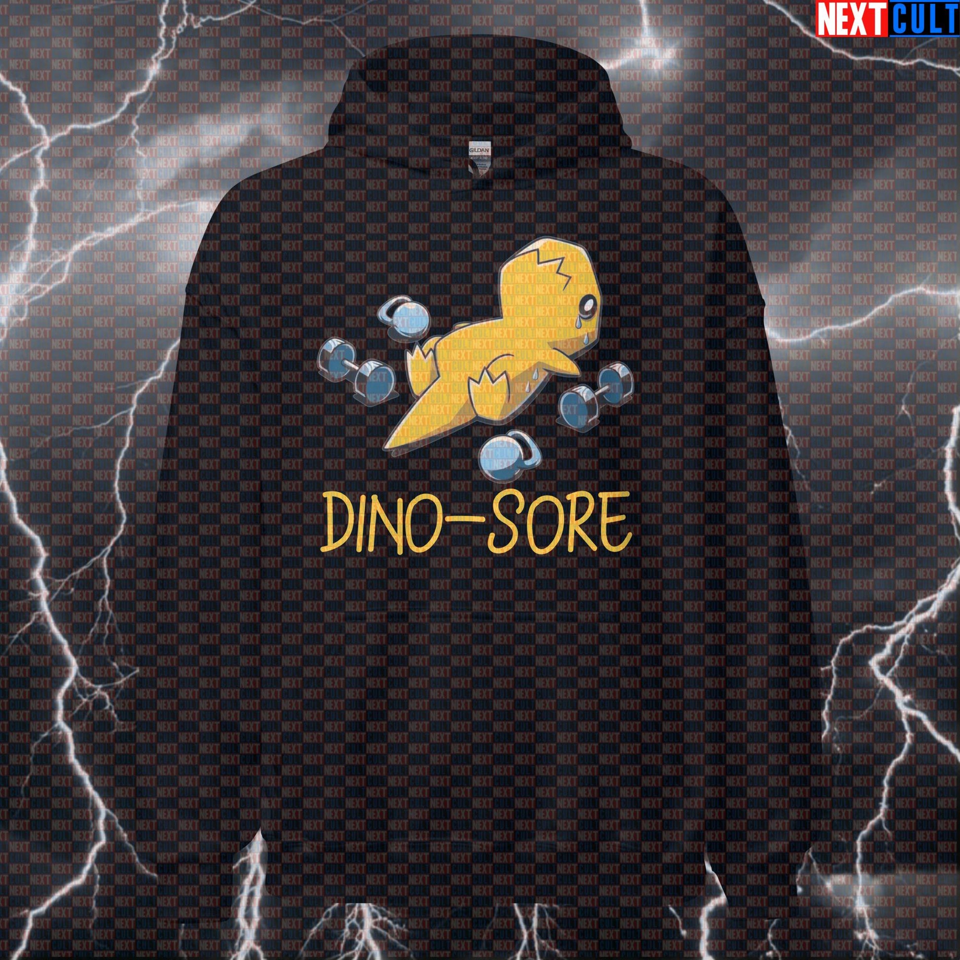 Dino Sore Gym Hoodie | Funny Dinosaur Workout Hoodie For Sore Muscles & Lifters | Fitness Meme Pullover Hoodies Bodybuilding Fitness Gym Pump Cover Workout Next Cult Brand
