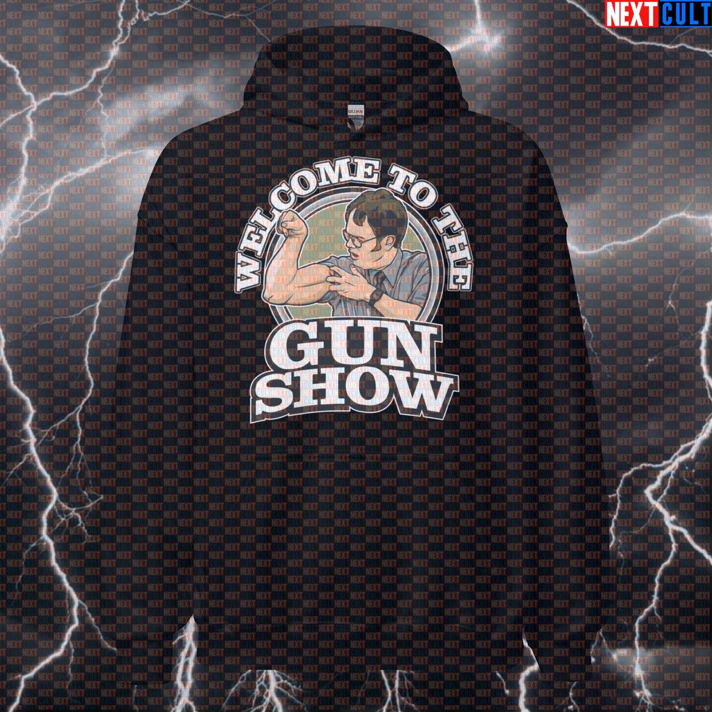 Welcome to the Gun Show Hoodie | Funny Dwight Schrute Gym Hoodie | The Office Meme Workout Pullover Bodybuilding Fitness Gym Pump Cover The Office TV TV Shows Workout Next Cult Brand