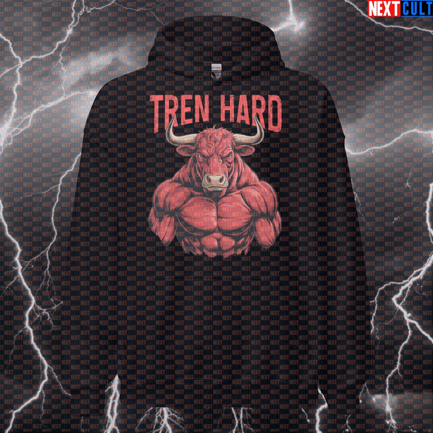 Tren Hard Gym Hoodie | Funny Not Natty Workout Hoodie For Bodybuilders | Bull Meme Pullover Bodybuilding Fitness Gym Pump Cover Steroids Workout Next Cult Brand