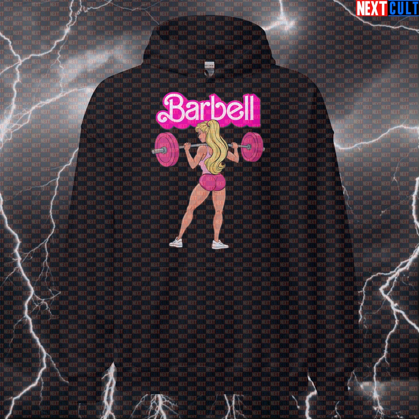 Barbie & Barbells Gym Hoodie | Funny Workout Hoodie For Female Lifters | Leg Day Motivation Pullover Barbie Bodybuilding Films Fitness Gym Leg Day Powerlifting Pump Cover Workout Next Cult Brand