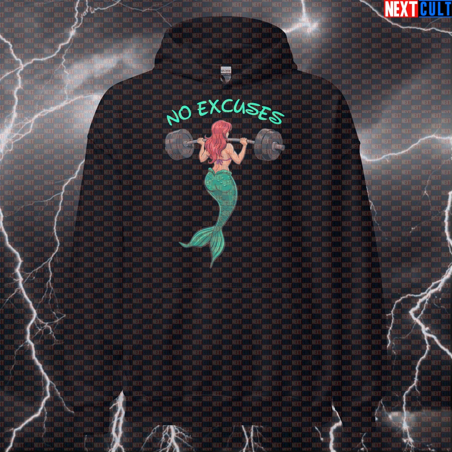 No Excuses Mermaid Gym Hoodie | Funny Workout Hoodie For Strong Women Lifters | Motivational Hooded Sweatshirt Bodybuilding Films Fitness Gym Leg Day Powerlifting Pump Cover Workout Next Cult Brand