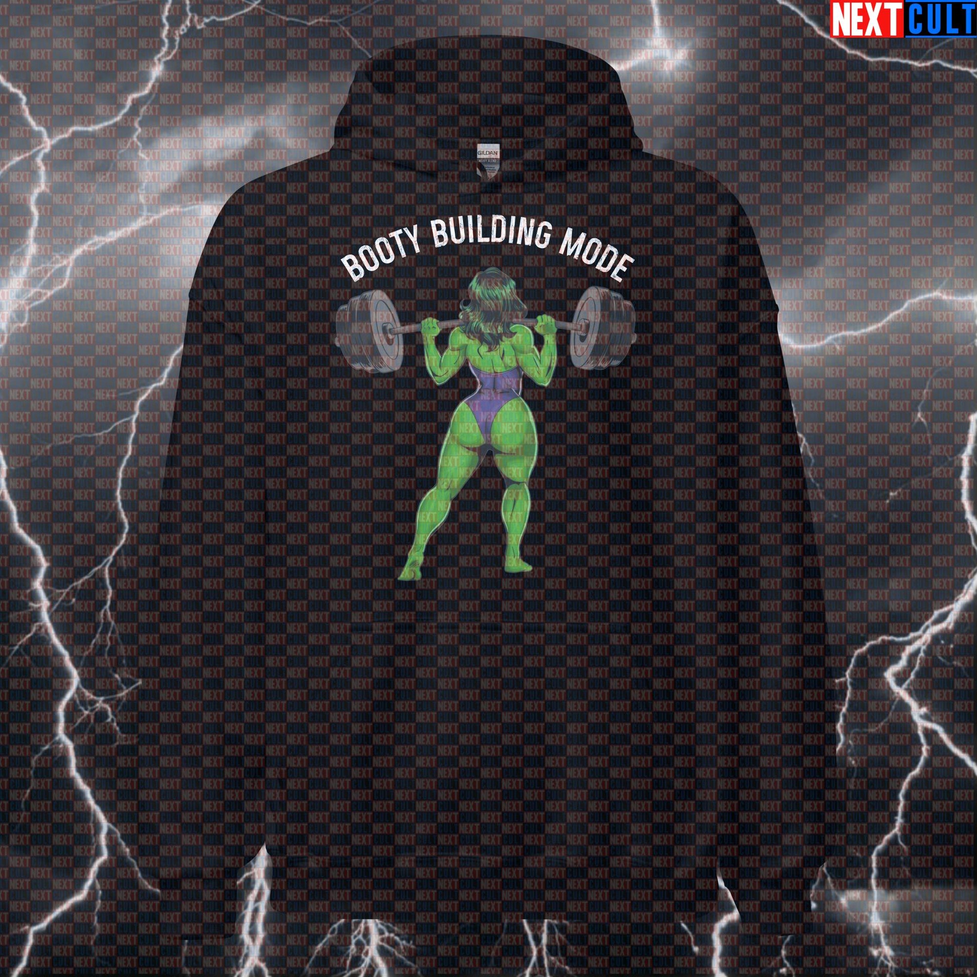 Booty Building Mode Gym Hoodie | Funny Workout Hoodie For Leg Day & Squats | She-Hulk Fitness Pullover Avengers Bodybuilding Films Fitness Gym Hulk Leg Day Powerlifting Pump Cover Superheroes Workout Next Cult Brand