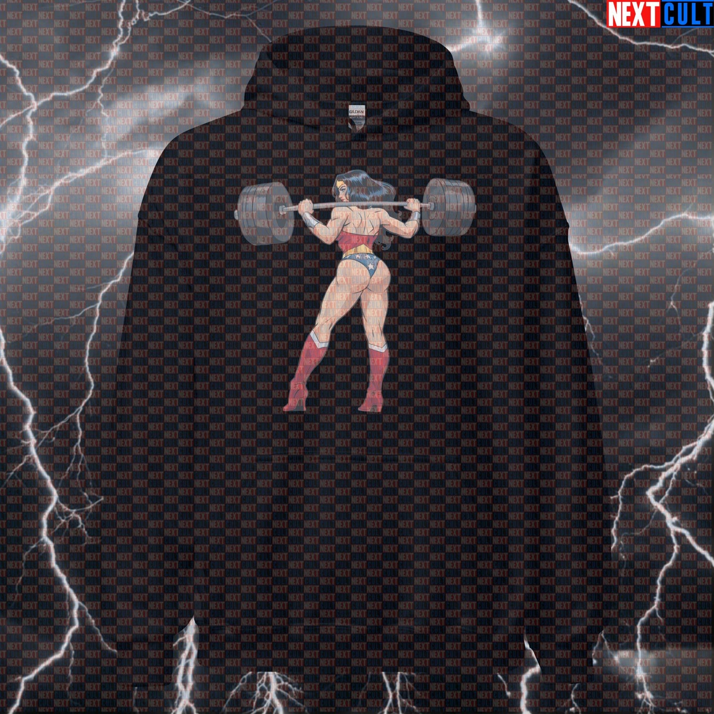 Wonder Lifter Gym Hoodie | Funny Workout Hoodie For Squats & Leg Day Gains | Superhero Hooded Sweatshirt Bodybuilding Films Fitness Gym Justice League Leg Day Powerlifting Pump Cover Superheroes Wonder Woman Workout Next Cult Brand