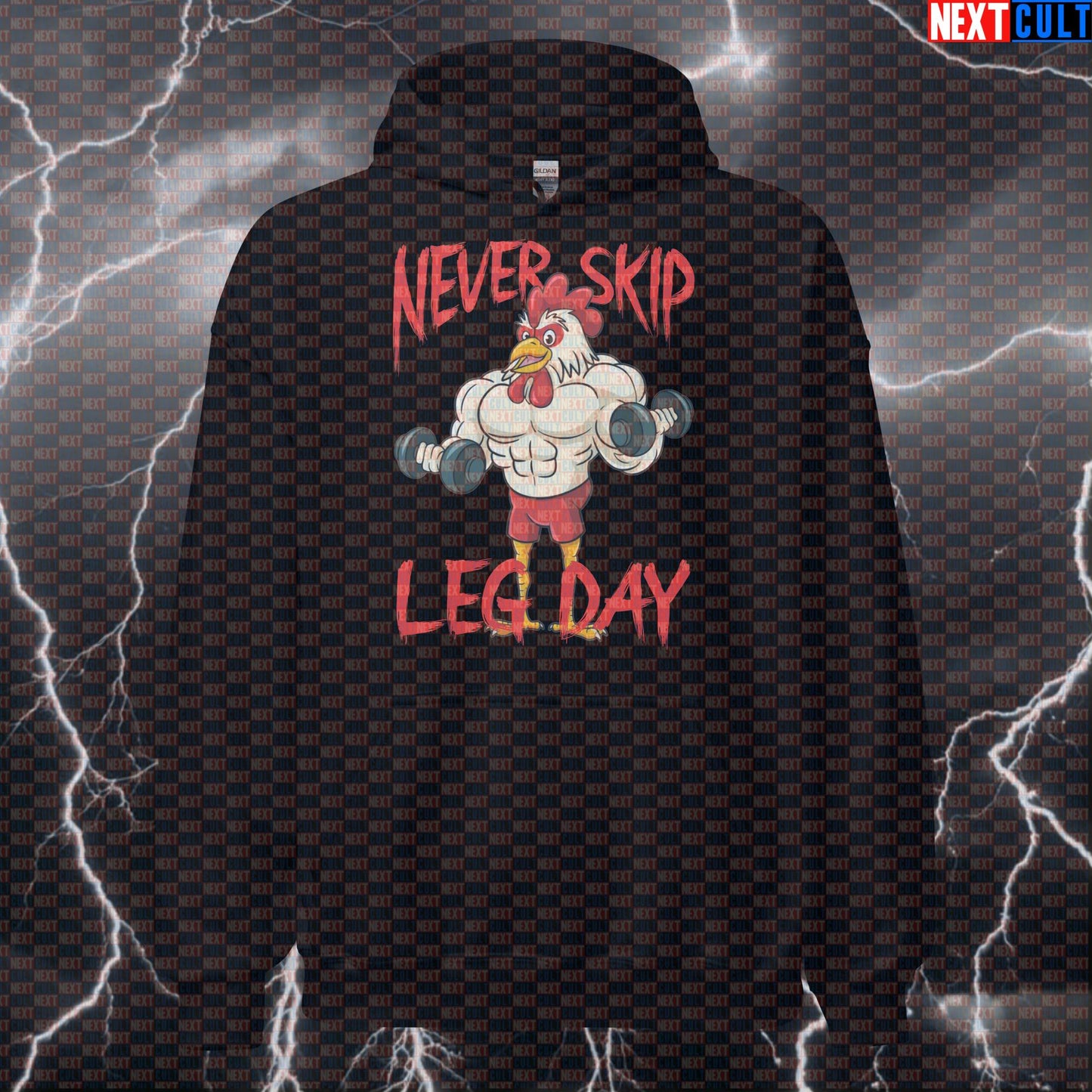 Never Skip Leg Day Gym Hoodie | Funny Chicken Legs Meme Workout Hoodie For Lifters & Gym Bros Bodybuilding Fitness Gym Leg Day Powerlifting Pump Cover Workout Next Cult Brand