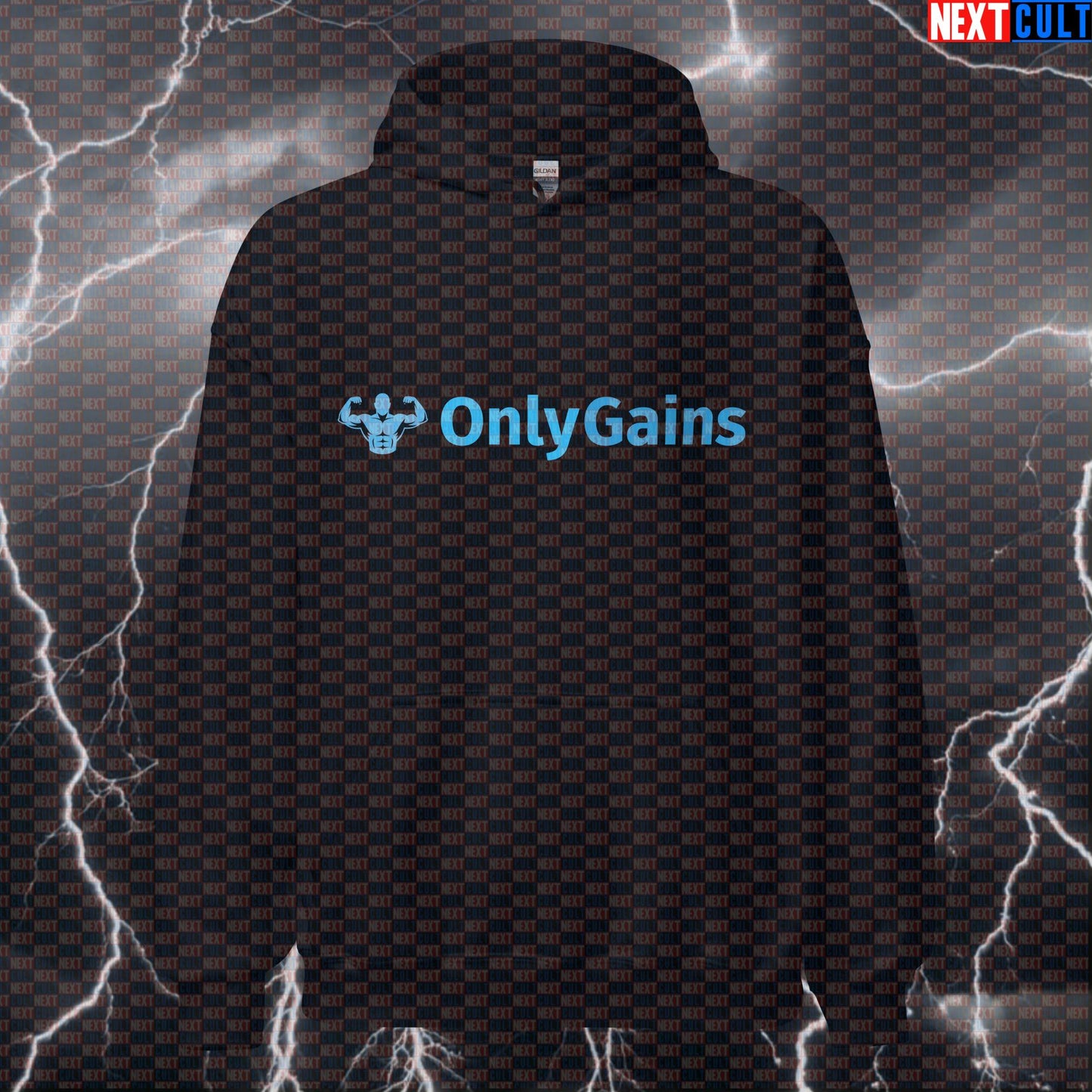 OnlyGains Gym Hoodie | Funny Workout Hoodie For Lifters & Bodybuilding Meme Fans | Only Fans Parody Bodybuilding Fitness Gym OnlyFans Pump Cover Workout Next Cult Brand