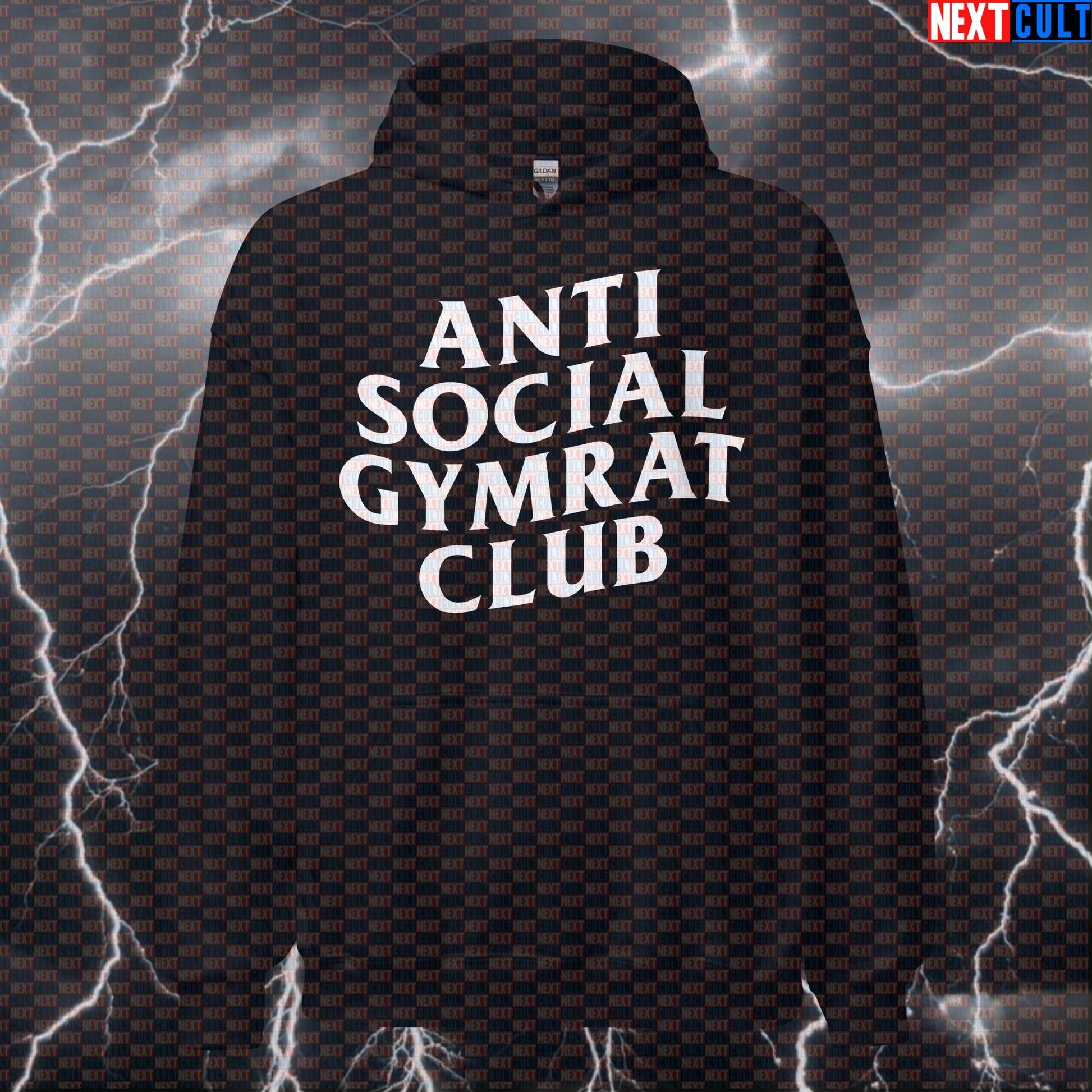 Anti Social Gymrat Club Gym Hoodie | Funny Workout Hoodie For Serious Lifters | Hooded Sweatshirt Pullover Bodybuilding Fitness Gym Home Gym Powerlifting Pump Cover Workout Next Cult Brand