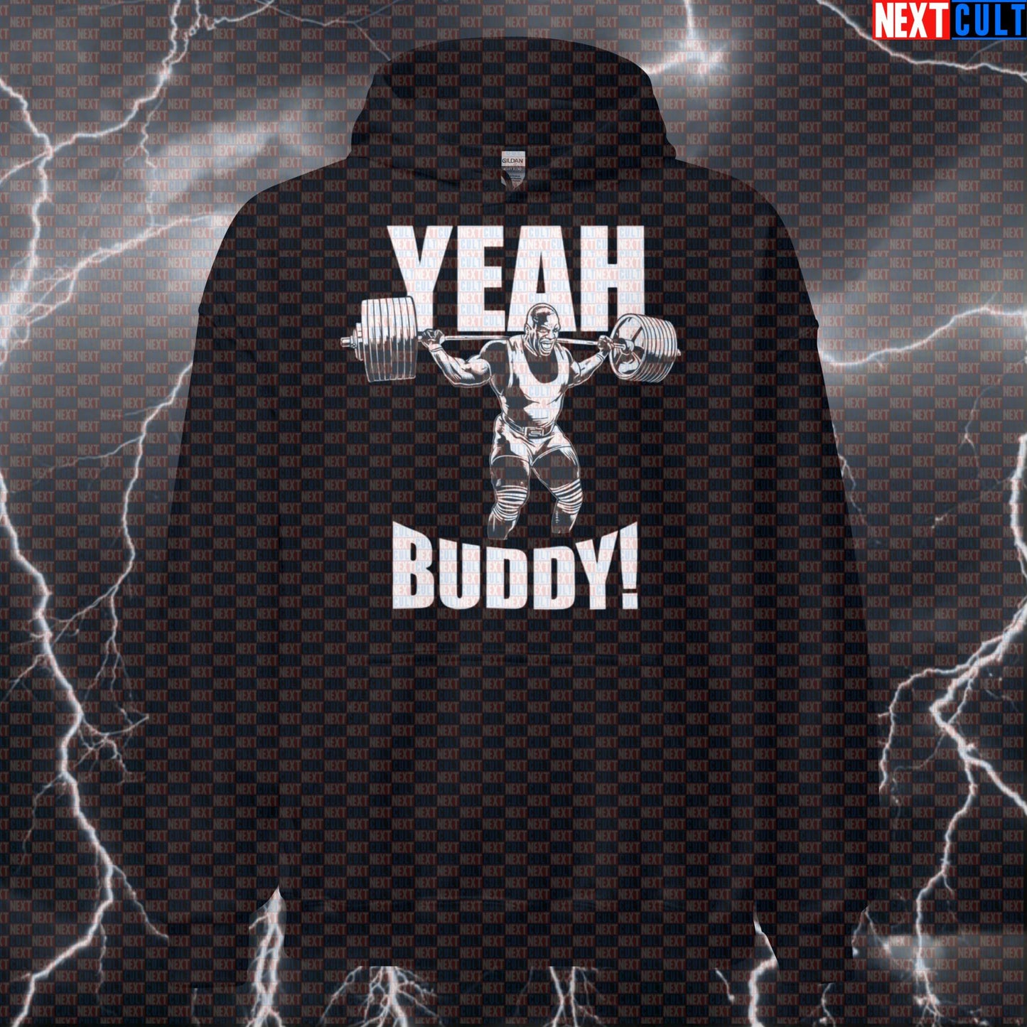 Yeah Buddy Lightweight Gym Hoodie | Ronnie Coleman Meme Hooded Sweatshirt | Funny Bodybuilding Workout Pullover Bodybuilding Fitness Gym Pump Cover Ronnie Coleman Workout Next Cult Brand