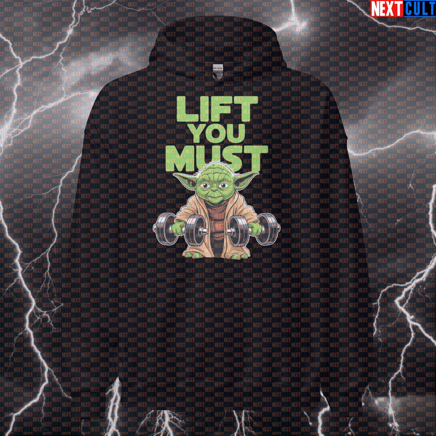 Lift You Must Gym Hoodie | Funny Star Wars Yoda Workout Hoodie For Lifters | Fitness Meme Pullover Hoodies Bodybuilding Films Fitness Gym Powerlifting Pump Cover Star Wars Workout Yoda Next Cult Brand