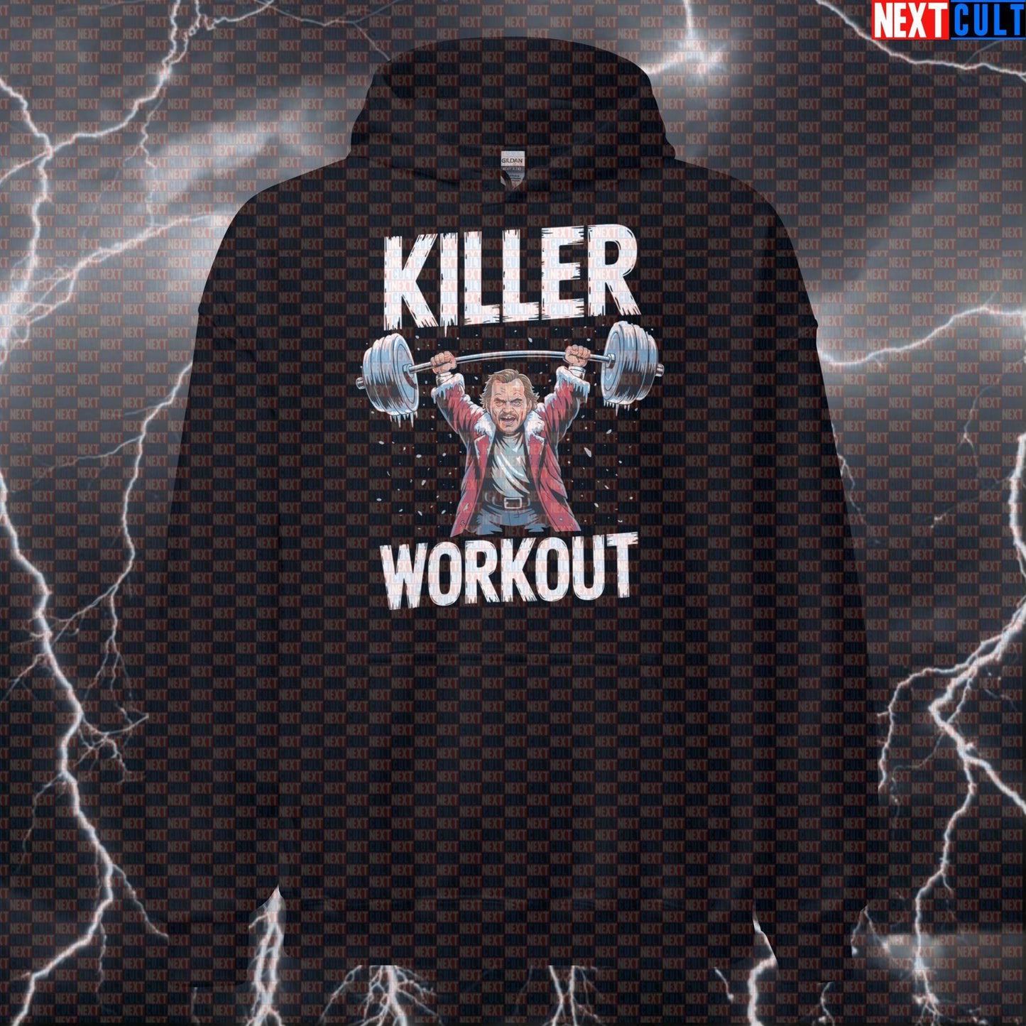 Killer Workout Horror Gym Hoodie | Scary The Shining Pumpkin Design | Funny Halloween Workout Hoodie Films Fitness Gym Halloween Powerlifting Pump Cover Workout Next Cult Brand