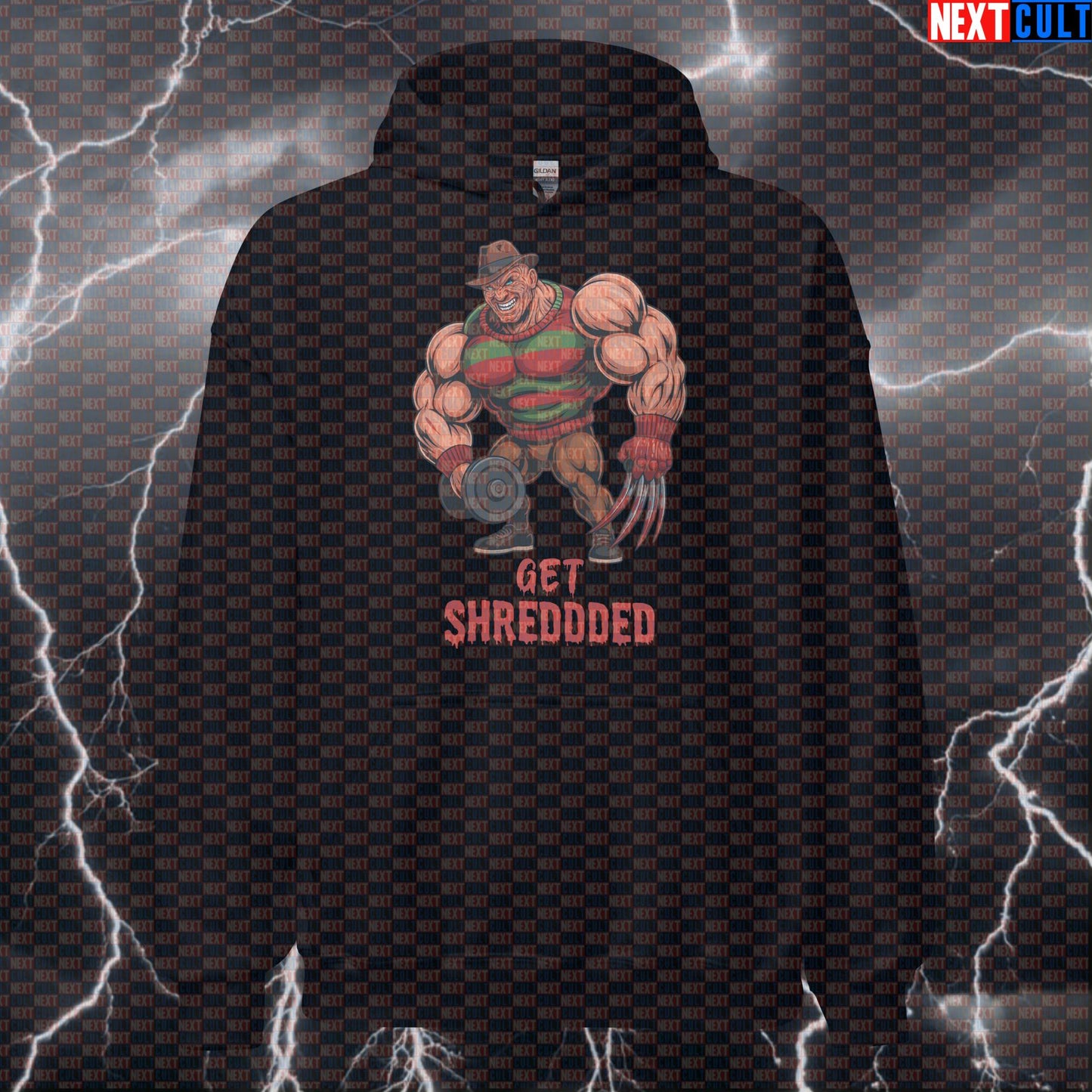 Get Shredded Freddy Krueger Funny Gym Hoodie | Horror Meme Workout Pullover Bodybuilding Films Fitness Gym Halloween Pump Cover Workout Next Cult Brand
