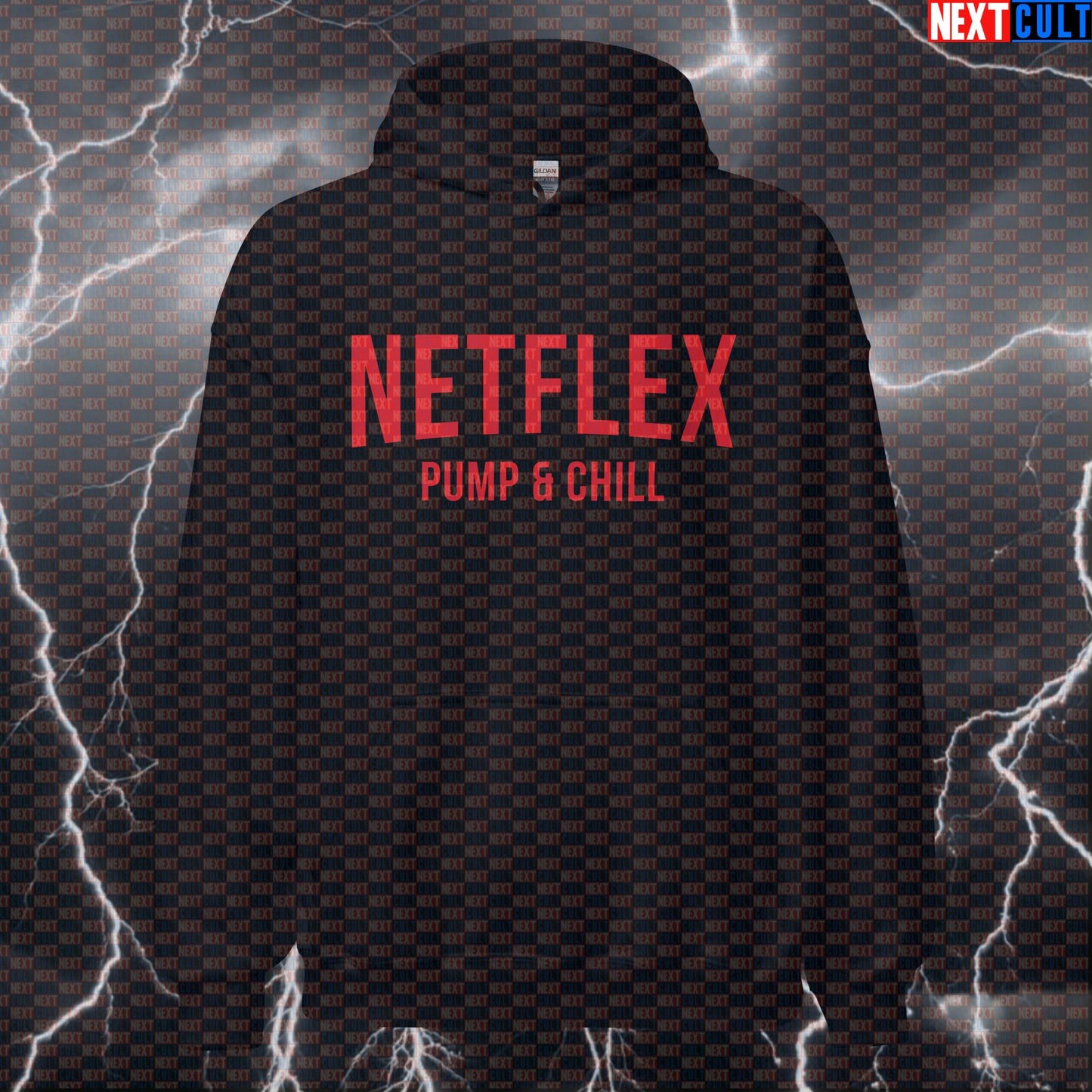 Funny Netflex Pump Chill Hoodie for Lifters | Gym Meme Pullover Workout Motivation Hooded Sweatshirt Hoodies Bodybuilding Films Fitness Gym Pump Cover TV Workout Next Cult Brand