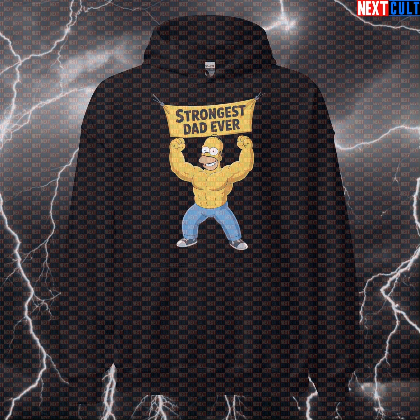 Strongest Dad Ever Gym Hoodie | Homer Simpson Workout Hoodie For Fitness Dads | Funny Dad Gift Hoodies Father's Day Fitness Gym Pump Cover The Simpsons TV Workout Next Cult Brand