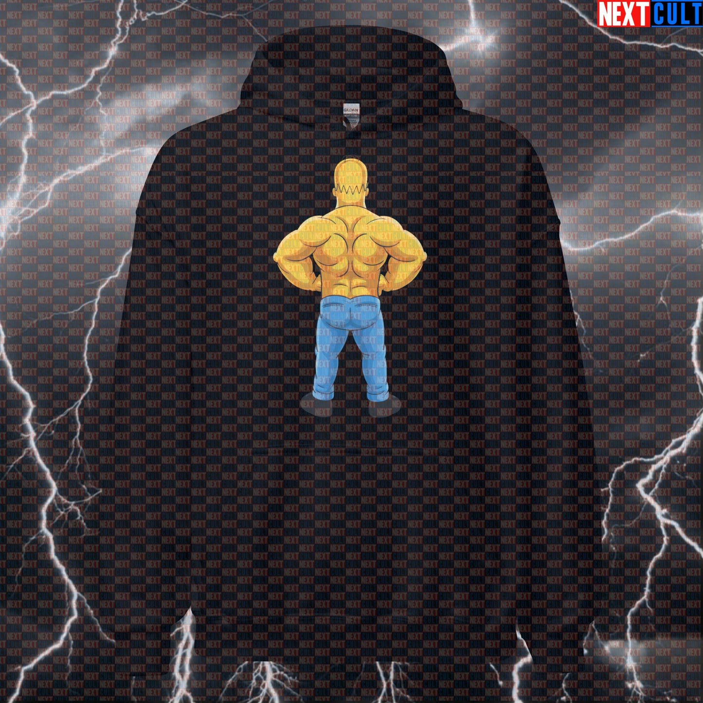 Strong Back Bodybuilder Hoodie | Funny Gym Meme Hooded Sweatshirt | The Simpsons Workout Jumper Hoodies Bodybuilding Fitness Gym Pump Cover The Simpsons TV Workout Next Cult Brand