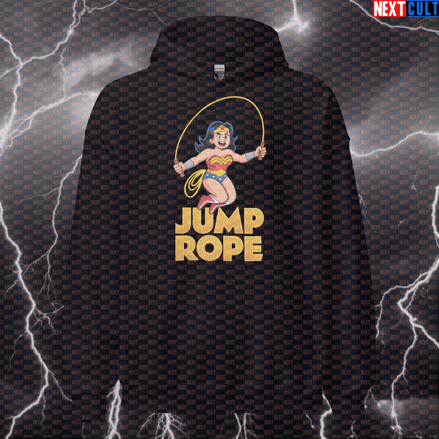 Jump Rope Wonder Woman Funny Gym Hoodie | Superhero Cardio Workout Pullover Hoodies Cardio Films Fitness Gym Justice League Pump Cover Superheroes Wonder Woman Workout Next Cult Brand