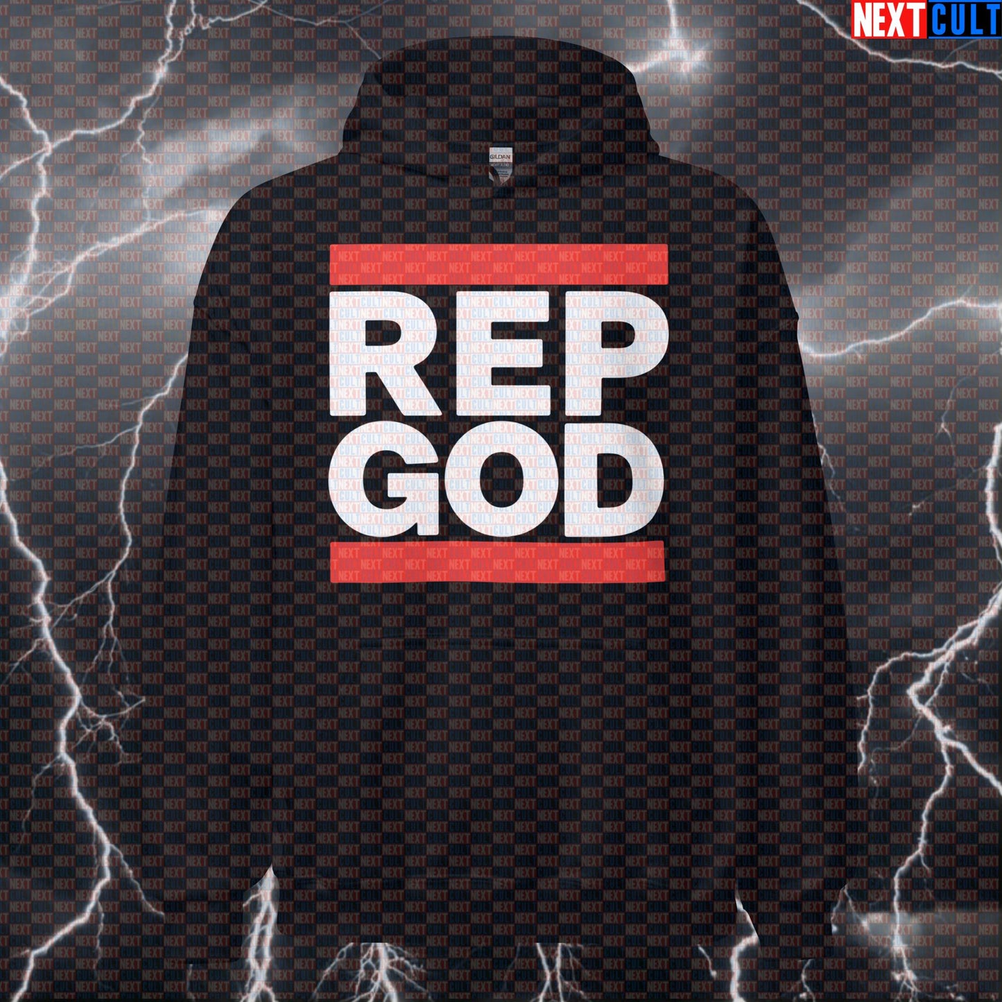 Rep God Funny Gym Hoodie | Hip Hop Workout Pullover for Bodybuilding & Powerlifting Hoodies Bodybuilding Eminem Fitness Gym Hip Hop Powerlifting Pump Cover Workout Next Cult Brand