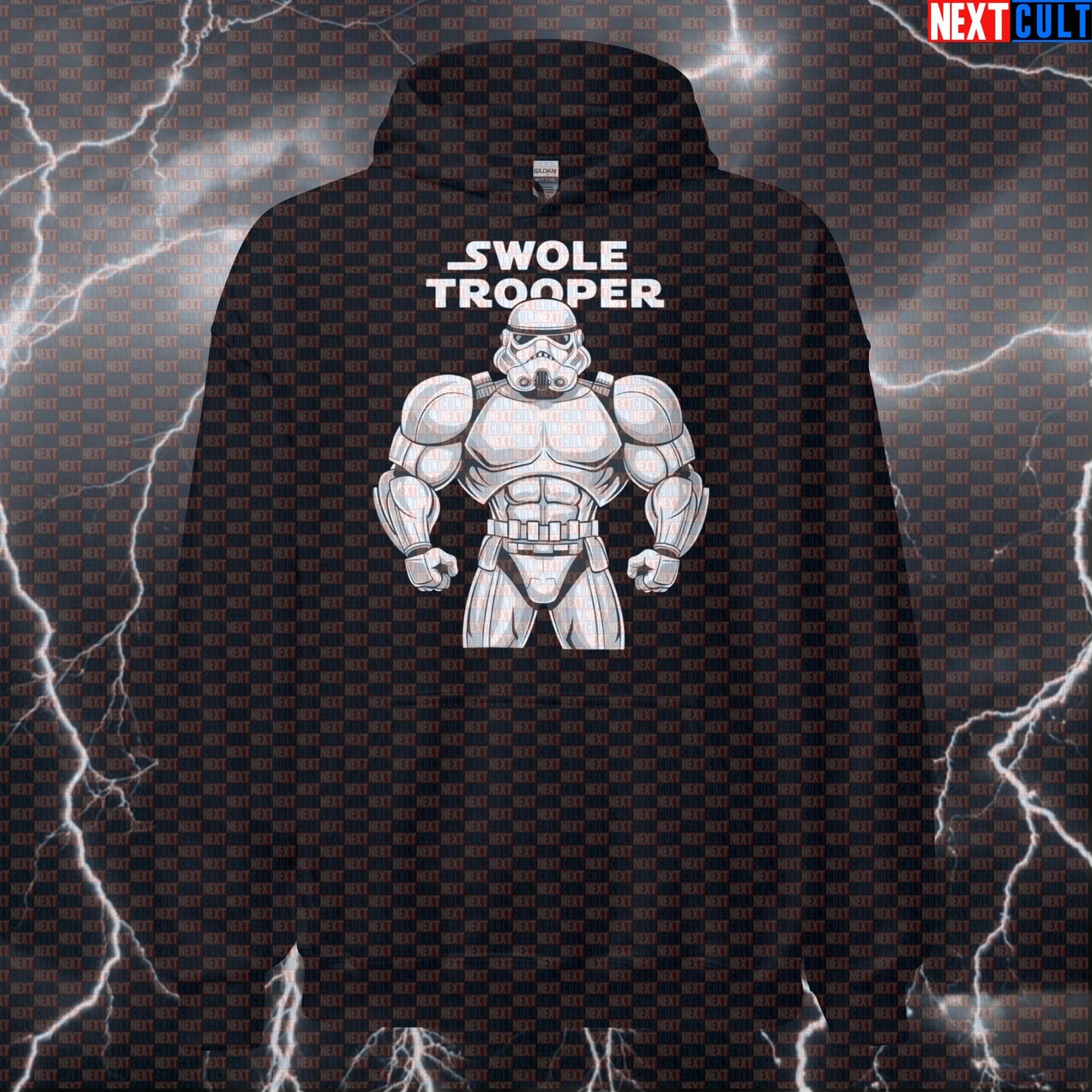Swole Trooper Gym Hoodie | Star Wars Themed Workout Hoodie | Funny Fitness Meme Hooded Sweatshirt Hoodies Bodybuilding Films Fitness Gym Pump Cover Star Wars Workout Next Cult Brand