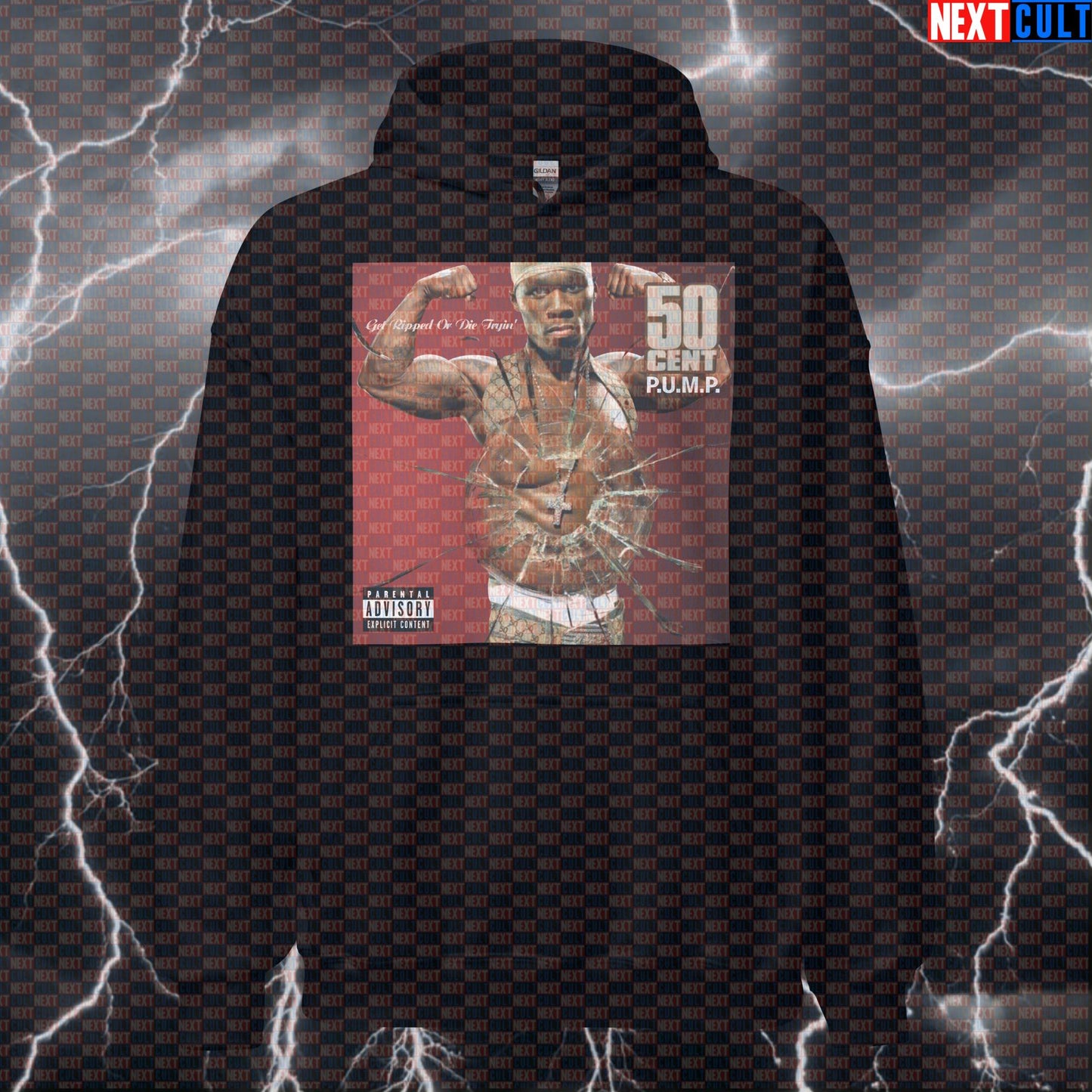 P.U.M.P. Get Ripped Or Die Tryin' Funny Gym Hoodie | 50 Cent P.I.M.P. Parody Pullover Hoodies 50 Cent Bodybuilding Fitness Gym Hip Hop Pump Cover Workout Next Cult Brand